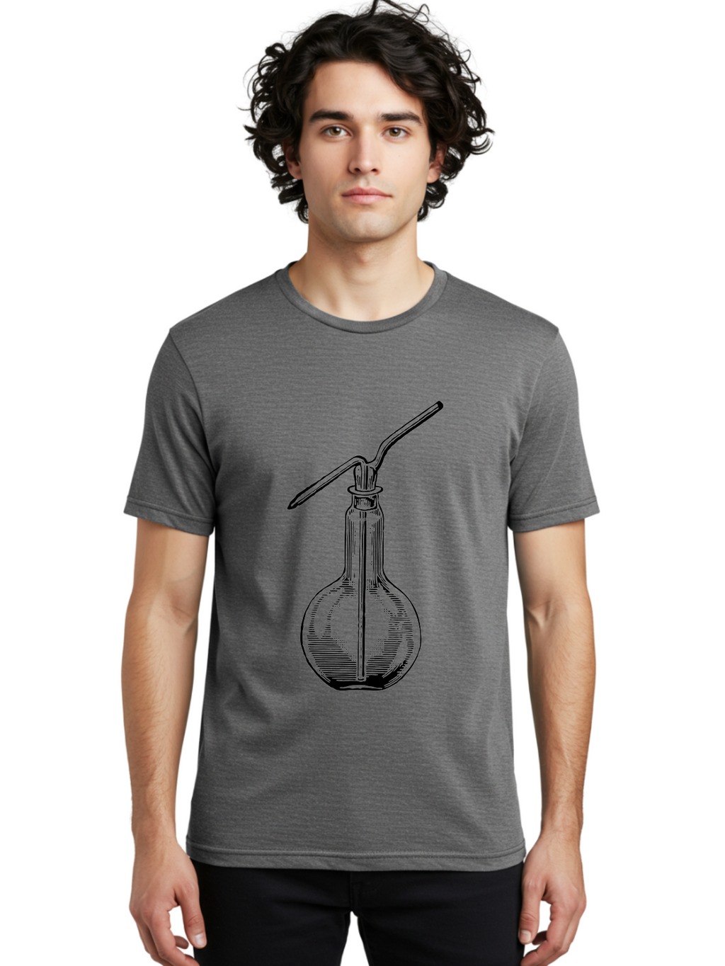 Woulfe-Bottle Men'S Graphic Tee, 100% Cotton, Comfortable Casual Summer Wear, Machine Washable, Laboratory Equipment, Glassware, Science Tools, Chemistry Lab, Wash Bottle, Chemical Apparatus, Scientific Instruments, Experimental Gear Aad665
