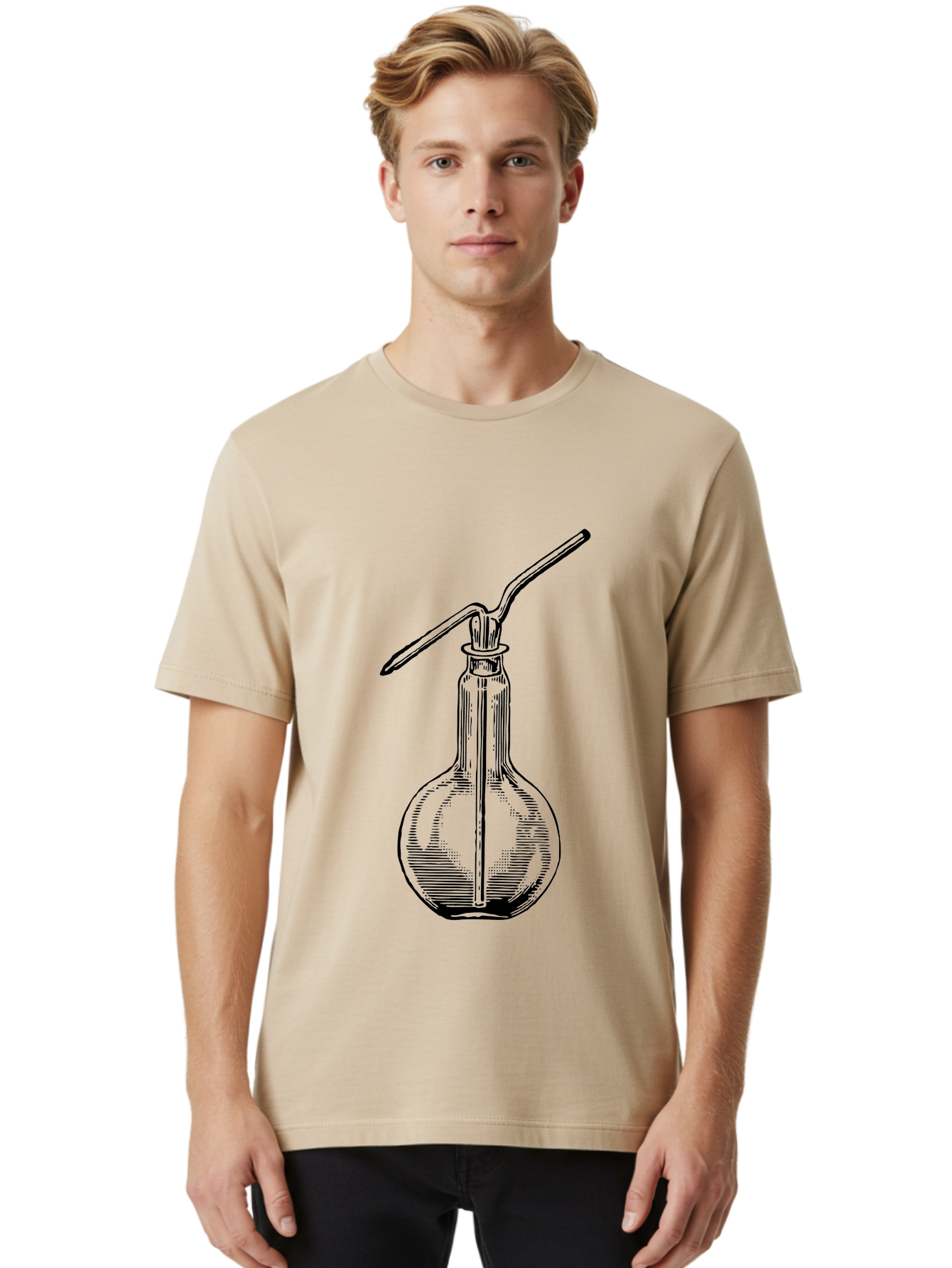 Woulfe-Bottle Men'S Graphic Tee, 100% Cotton, Comfortable Casual Summer Wear, Machine Washable, Laboratory Equipment, Glassware, Science Tools, Chemistry Lab, Wash Bottle, Chemical Apparatus, Scientific Instruments, Experimental Gear Aad665