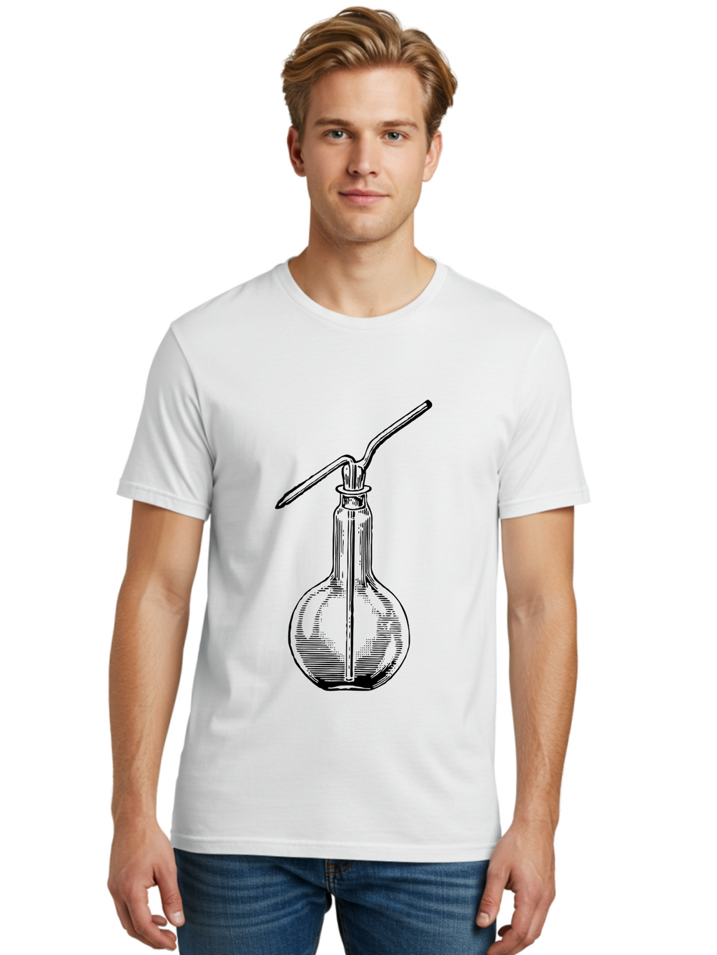 Woulfe-Bottle Men'S Graphic Tee, 100% Cotton, Comfortable Casual Summer Wear, Machine Washable, Laboratory Equipment, Glassware, Science Tools, Chemistry Lab, Wash Bottle, Chemical Apparatus, Scientific Instruments, Experimental Gear Aad665