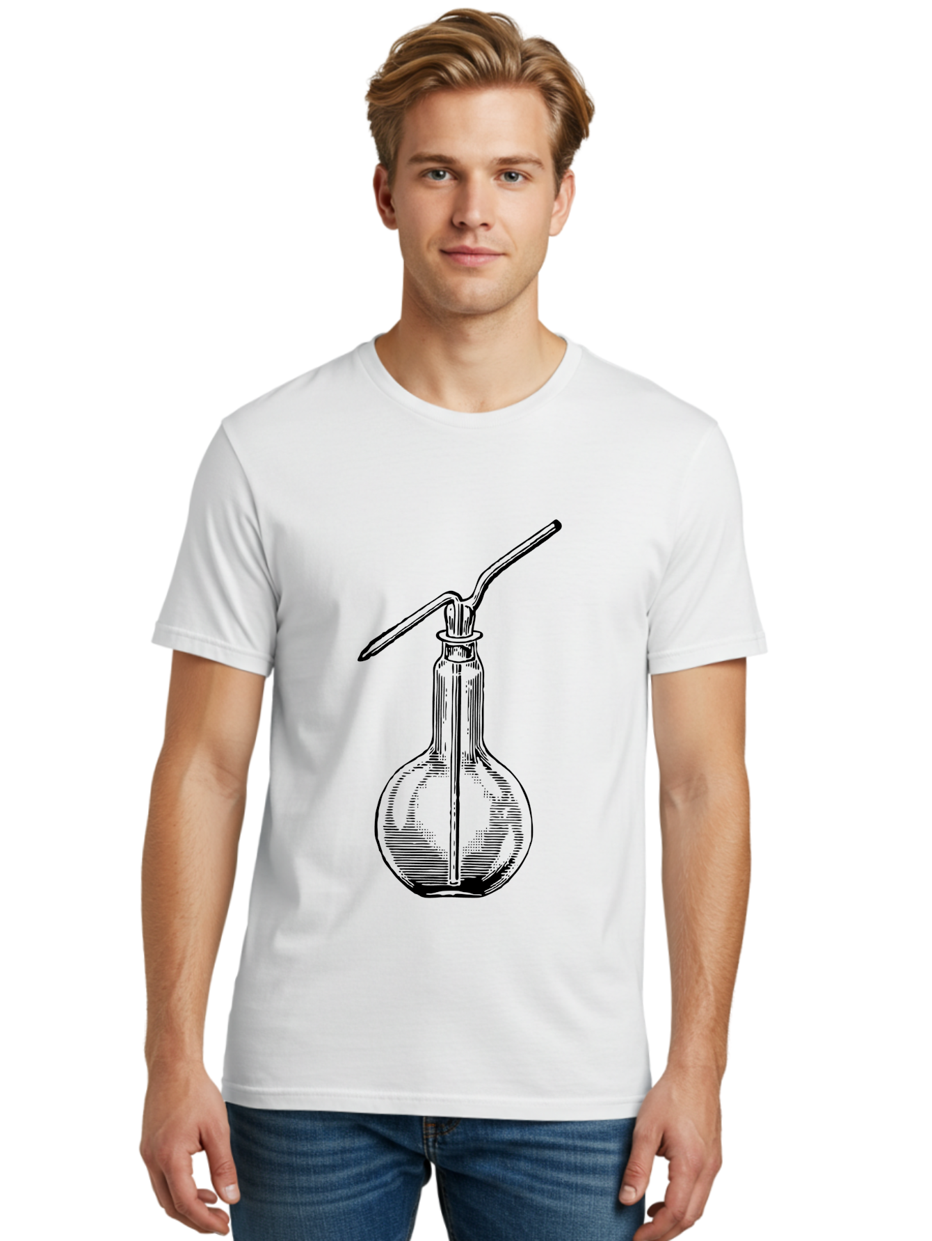 Woulfe-Bottle Men'S Graphic Tee, 100% Cotton, Comfortable Casual Summer Wear, Machine Washable, Laboratory Equipment, Glassware, Science Tools, Chemistry Lab, Wash Bottle, Chemical Apparatus, Scientific Instruments, Experimental Gear Aad665