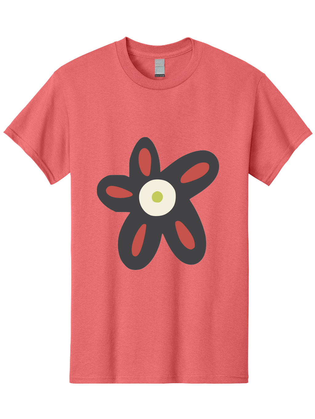 Men'S Graphic Tee, 100% Cotton, Comfortable Casual Summer Wear, Machine Washable, Stylized Flower, Floral Design, Modern Art, Abstract Flower, Minimalist Graphic, Six Petals, Bold Colors, Simple Shapes Aad666