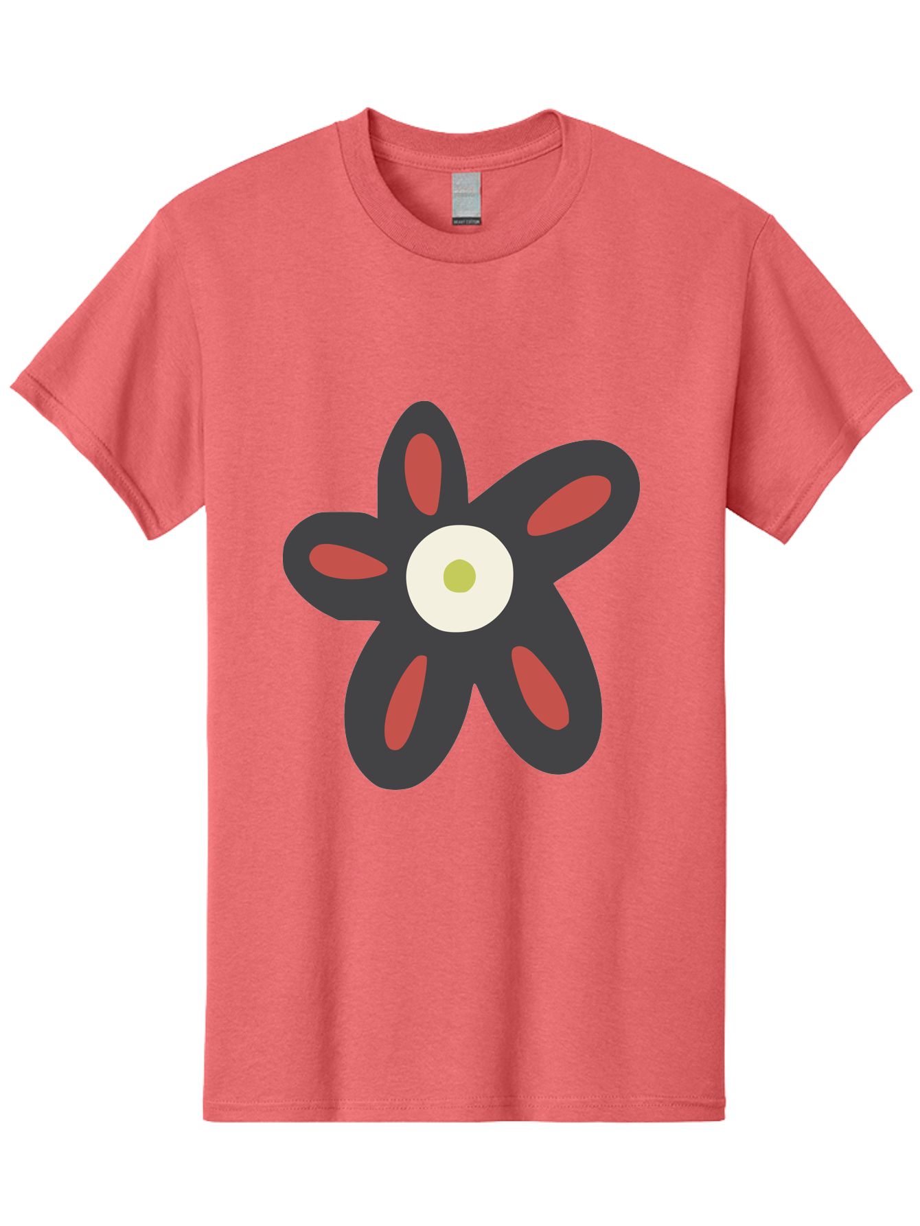 Men'S Graphic Tee, 100% Cotton, Comfortable Casual Summer Wear, Machine Washable, Stylized Flower, Floral Design, Modern Art, Abstract Flower, Minimalist Graphic, Six Petals, Bold Colors, Simple Shapes Aad666