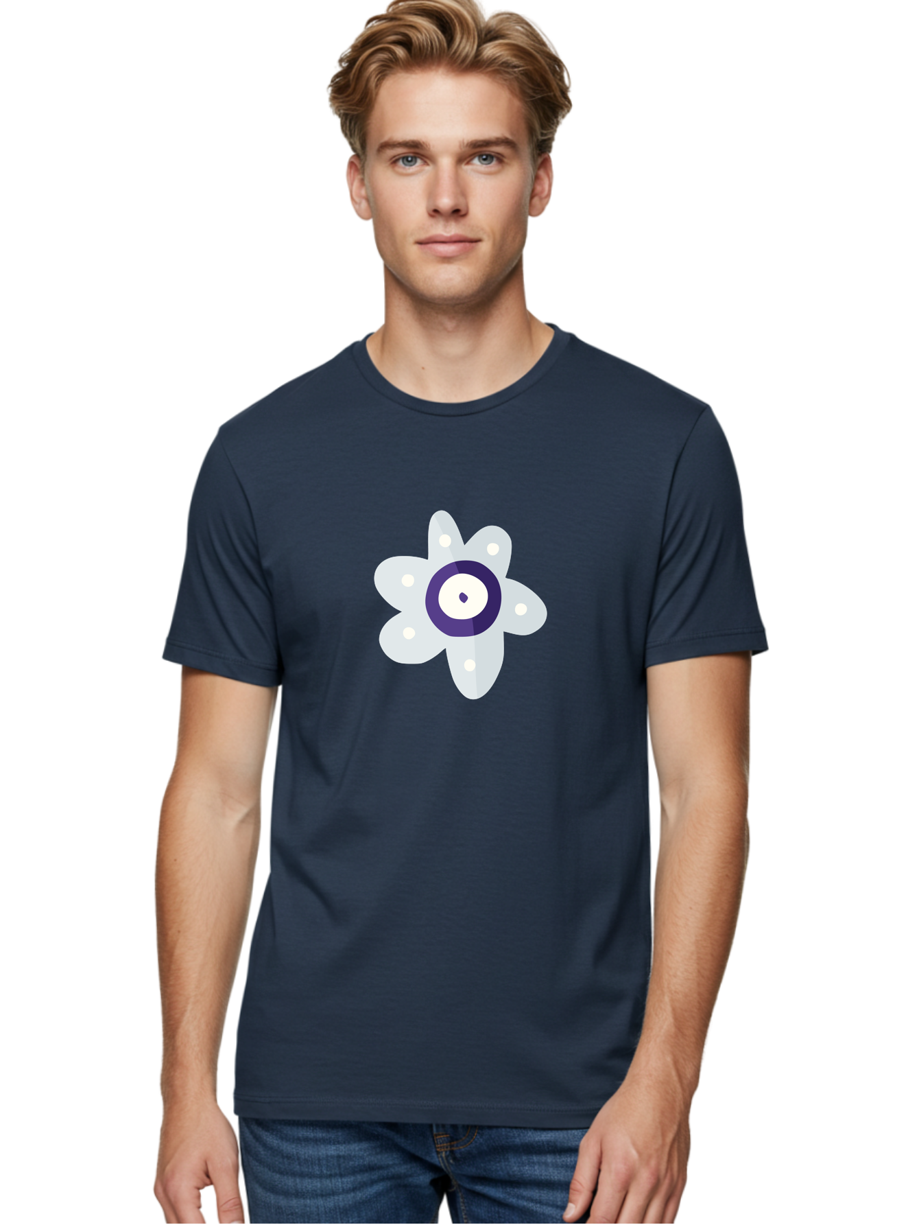 All-Seeing-Flower Men'S Graphic Tee, 100% Cotton, Comfortable Casual Summer Wear, Machine Washable, All-Seeing Eye, Mystical Symbol, Spiritual Icon, Symbolic Eye, Mystic Graphics, Abstract Art, Symbolic Imagery, Esoteric Symbols Aad667