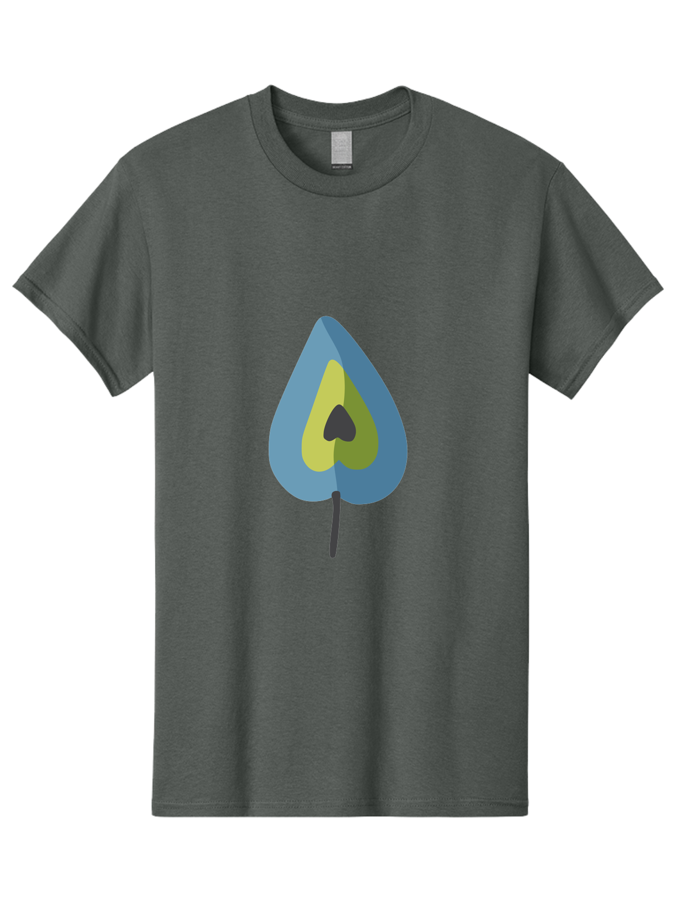Avocado-1 Men'S Graphic Tee, 100% Cotton, Comfortable Casual Summer Wear, Machine Washable, Stylized Leaf, Blue And Yellow Design, Heart-Shaped Center, Black Stem, Abstract Art, Modern Illustration, Symbolic Leaf, Minimalist Graphic Aad668