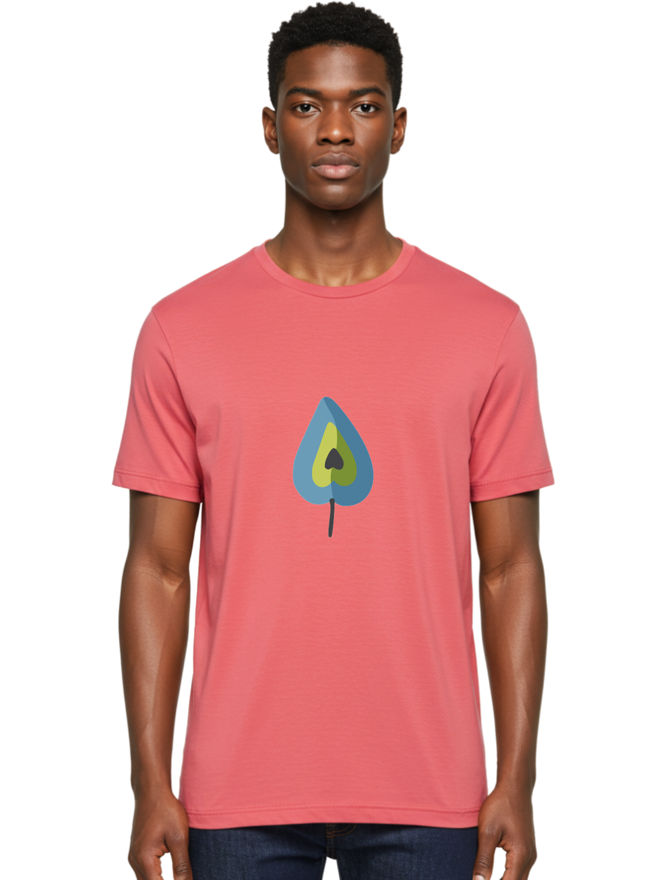 Avocado-1 Men'S Graphic Tee, 100% Cotton, Comfortable Casual Summer Wear, Machine Washable, Stylized Leaf, Blue And Yellow Design, Heart-Shaped Center, Black Stem, Abstract Art, Modern Illustration, Symbolic Leaf, Minimalist Graphic Aad668