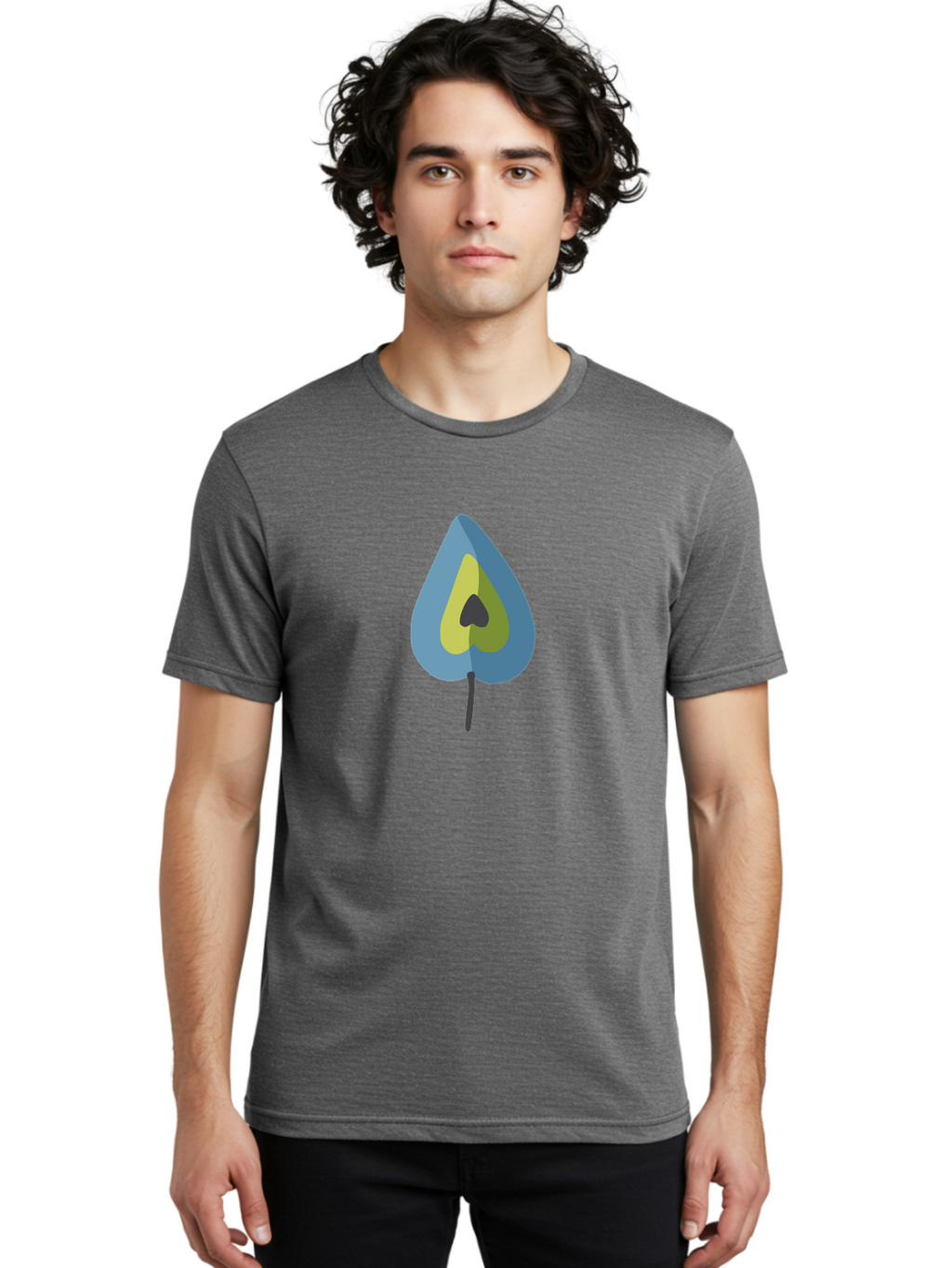 Avocado-1 Men'S Graphic Tee, 100% Cotton, Comfortable Casual Summer Wear, Machine Washable, Stylized Leaf, Blue And Yellow Design, Heart-Shaped Center, Black Stem, Abstract Art, Modern Illustration, Symbolic Leaf, Minimalist Graphic Aad668