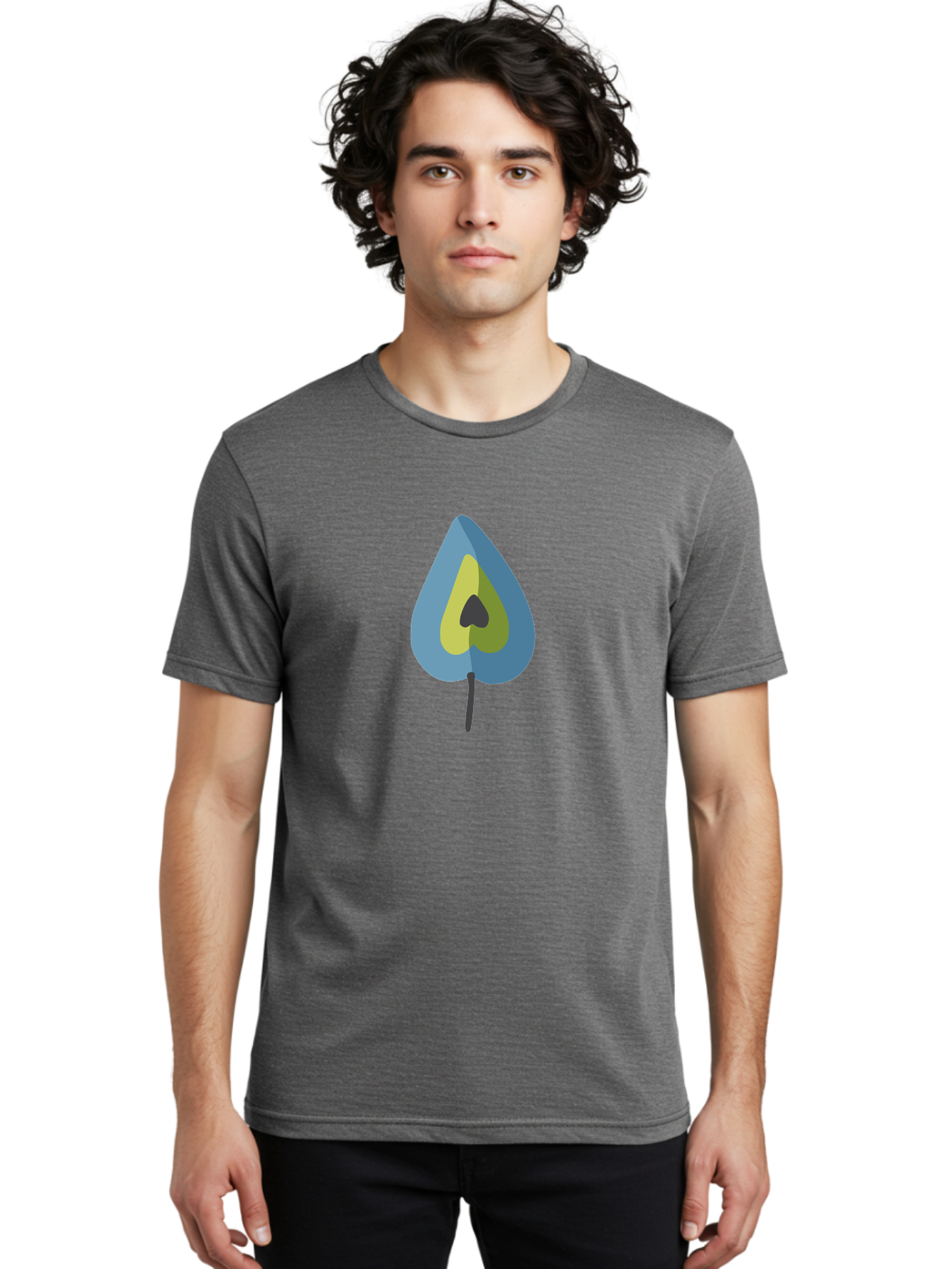Avocado-1 Men'S Graphic Tee, 100% Cotton, Comfortable Casual Summer Wear, Machine Washable, Stylized Leaf, Blue And Yellow Design, Heart-Shaped Center, Black Stem, Abstract Art, Modern Illustration, Symbolic Leaf, Minimalist Graphic Aad668