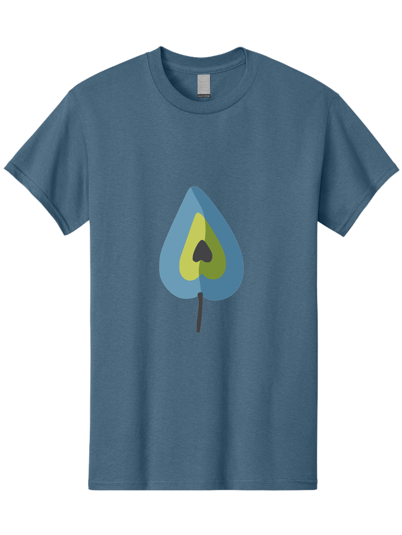 Avocado-1 Men'S Graphic Tee, 100% Cotton, Comfortable Casual Summer Wear, Machine Washable, Stylized Leaf, Blue And Yellow Design, Heart-Shaped Center, Black Stem, Abstract Art, Modern Illustration, Symbolic Leaf, Minimalist Graphic Aad668