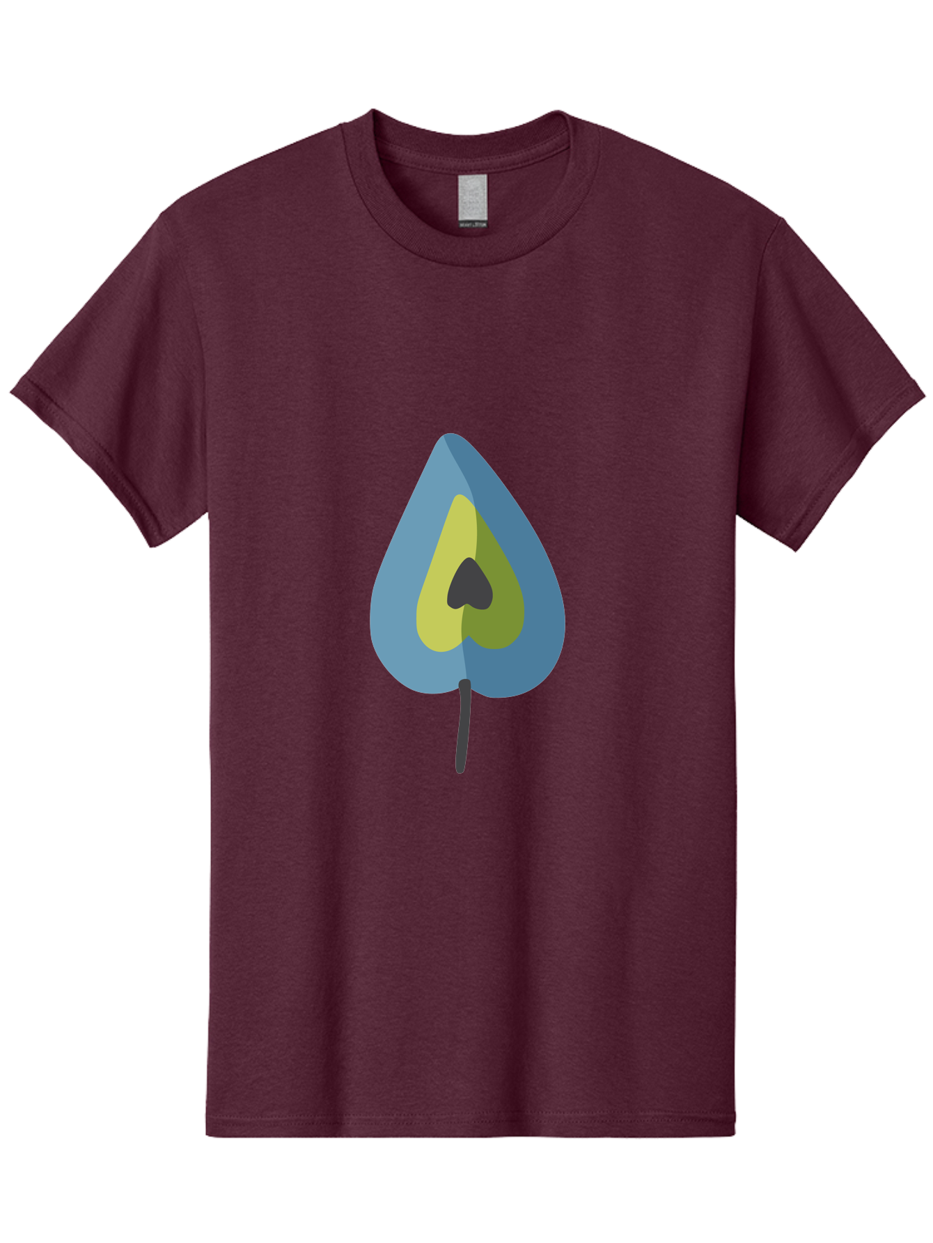 Avocado-1 Men'S Graphic Tee, 100% Cotton, Comfortable Casual Summer Wear, Machine Washable, Stylized Leaf, Blue And Yellow Design, Heart-Shaped Center, Black Stem, Abstract Art, Modern Illustration, Symbolic Leaf, Minimalist Graphic Aad668