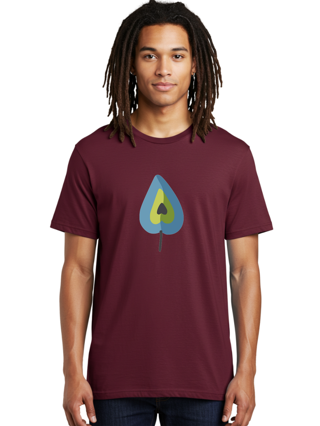 Avocado-1 Men'S Graphic Tee, 100% Cotton, Comfortable Casual Summer Wear, Machine Washable, Stylized Leaf, Blue And Yellow Design, Heart-Shaped Center, Black Stem, Abstract Art, Modern Illustration, Symbolic Leaf, Minimalist Graphic Aad668