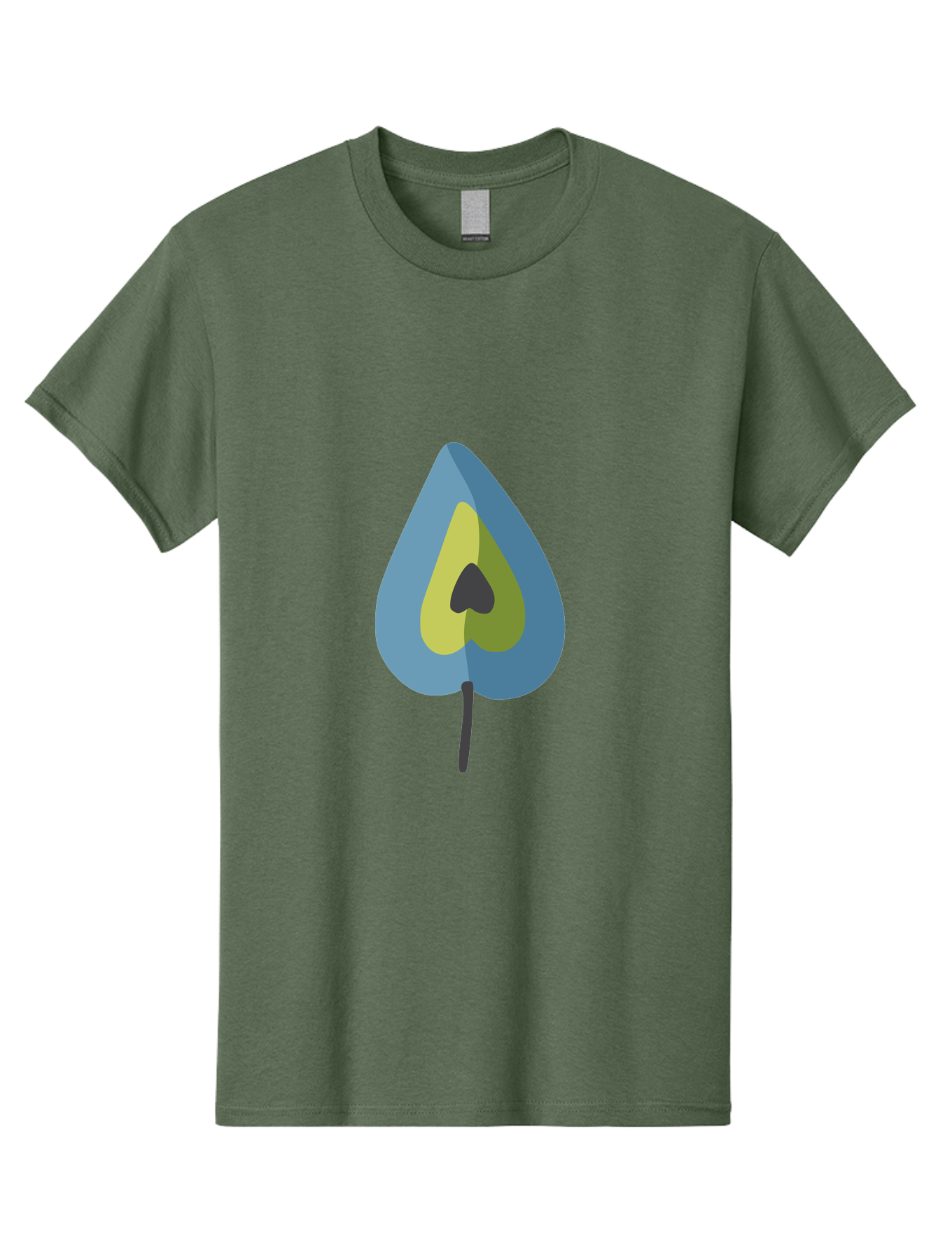Avocado-1 Men'S Graphic Tee, 100% Cotton, Comfortable Casual Summer Wear, Machine Washable, Stylized Leaf, Blue And Yellow Design, Heart-Shaped Center, Black Stem, Abstract Art, Modern Illustration, Symbolic Leaf, Minimalist Graphic Aad668