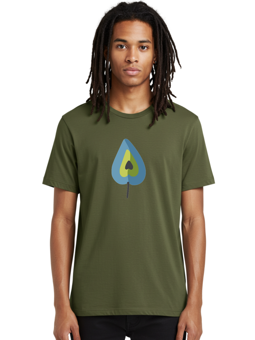 Avocado-1 Men'S Graphic Tee, 100% Cotton, Comfortable Casual Summer Wear, Machine Washable, Stylized Leaf, Blue And Yellow Design, Heart-Shaped Center, Black Stem, Abstract Art, Modern Illustration, Symbolic Leaf, Minimalist Graphic Aad668