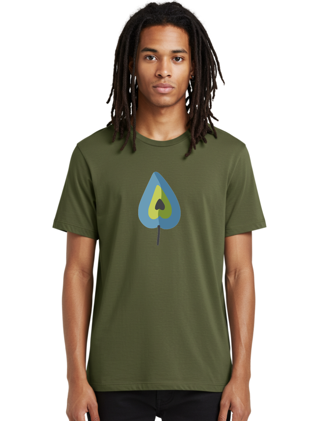 Avocado-1 Men'S Graphic Tee, 100% Cotton, Comfortable Casual Summer Wear, Machine Washable, Stylized Leaf, Blue And Yellow Design, Heart-Shaped Center, Black Stem, Abstract Art, Modern Illustration, Symbolic Leaf, Minimalist Graphic Aad668