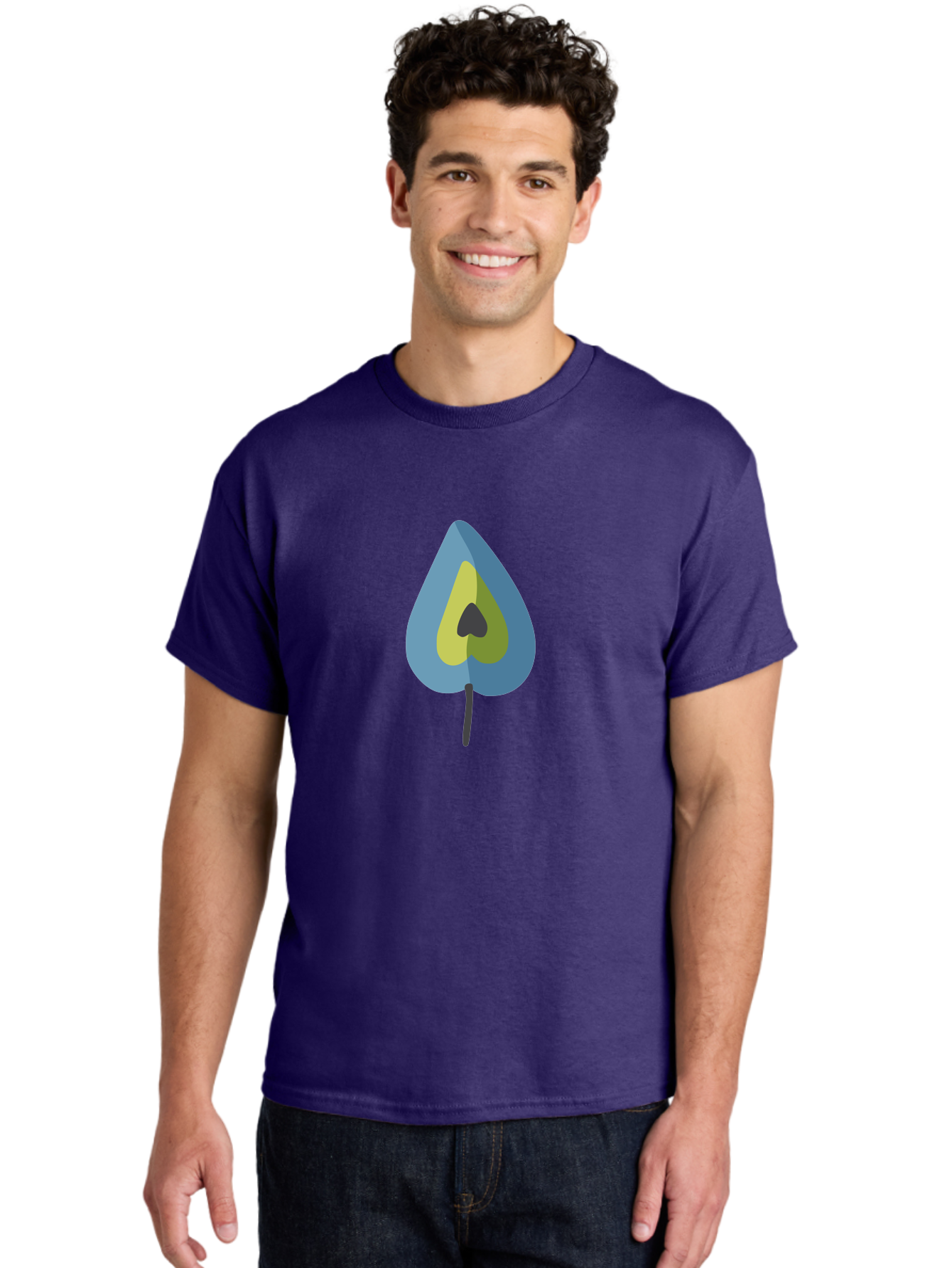 Avocado-1 Men'S Graphic Tee, 100% Cotton, Comfortable Casual Summer Wear, Machine Washable, Stylized Leaf, Blue And Yellow Design, Heart-Shaped Center, Black Stem, Abstract Art, Modern Illustration, Symbolic Leaf, Minimalist Graphic Aad668