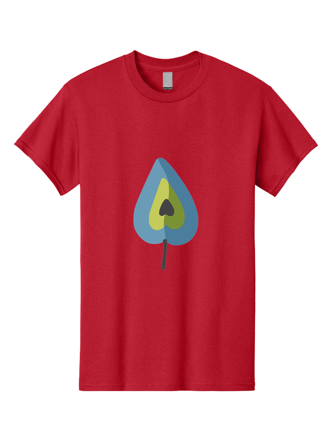 Avocado-1 Men'S Graphic Tee, 100% Cotton, Comfortable Casual Summer Wear, Machine Washable, Stylized Leaf, Blue And Yellow Design, Heart-Shaped Center, Black Stem, Abstract Art, Modern Illustration, Symbolic Leaf, Minimalist Graphic Aad668