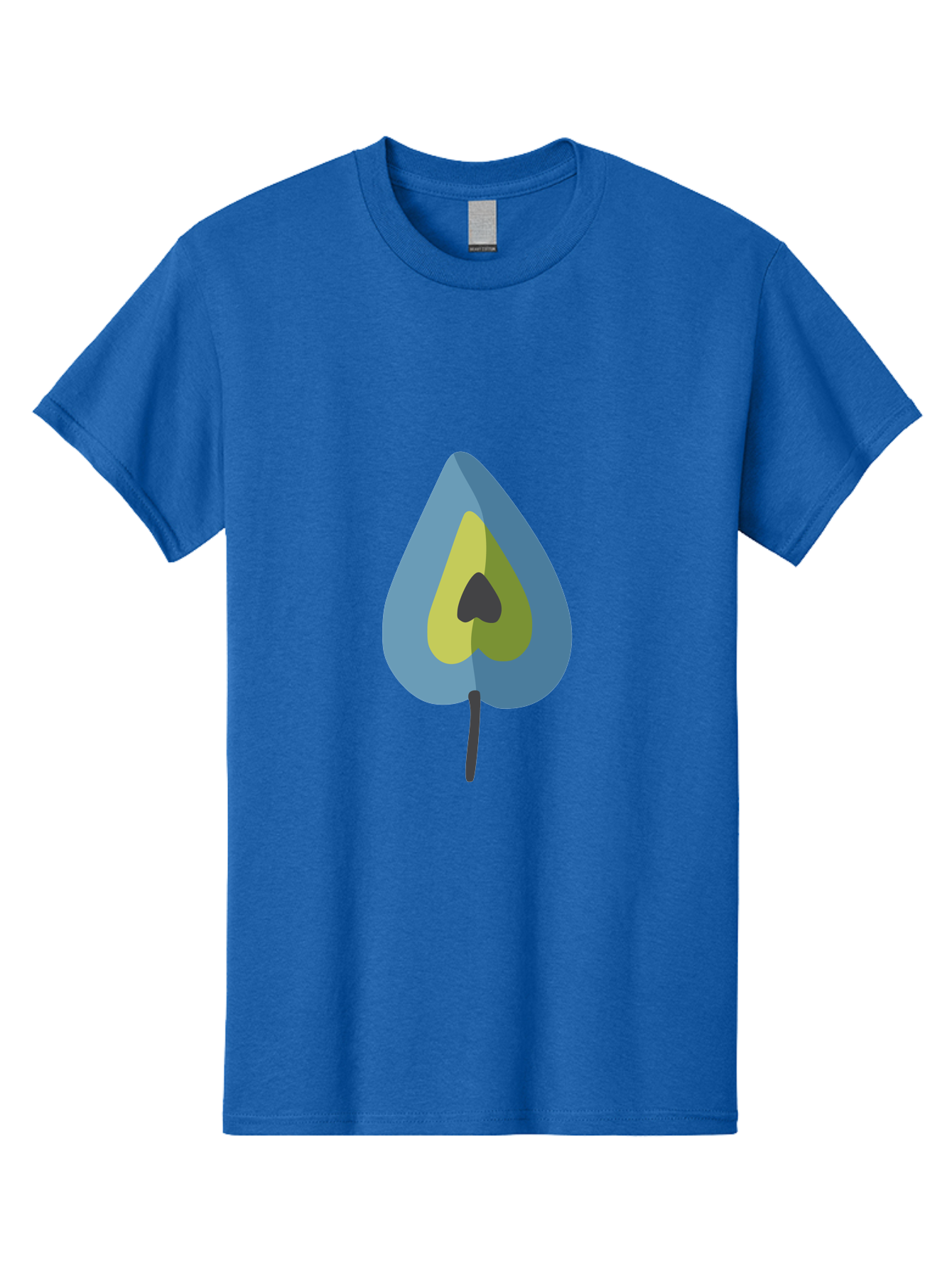 Avocado-1 Men'S Graphic Tee, 100% Cotton, Comfortable Casual Summer Wear, Machine Washable, Stylized Leaf, Blue And Yellow Design, Heart-Shaped Center, Black Stem, Abstract Art, Modern Illustration, Symbolic Leaf, Minimalist Graphic Aad668