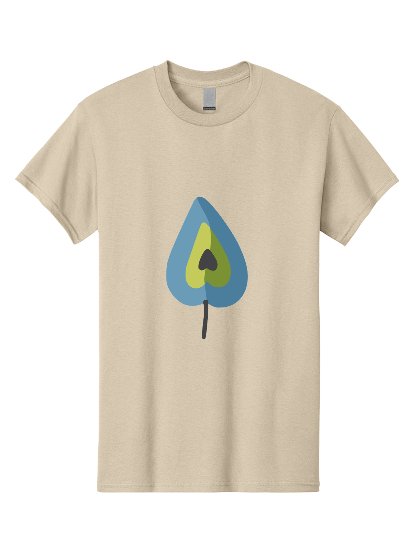 Avocado-1 Men'S Graphic Tee, 100% Cotton, Comfortable Casual Summer Wear, Machine Washable, Stylized Leaf, Blue And Yellow Design, Heart-Shaped Center, Black Stem, Abstract Art, Modern Illustration, Symbolic Leaf, Minimalist Graphic Aad668