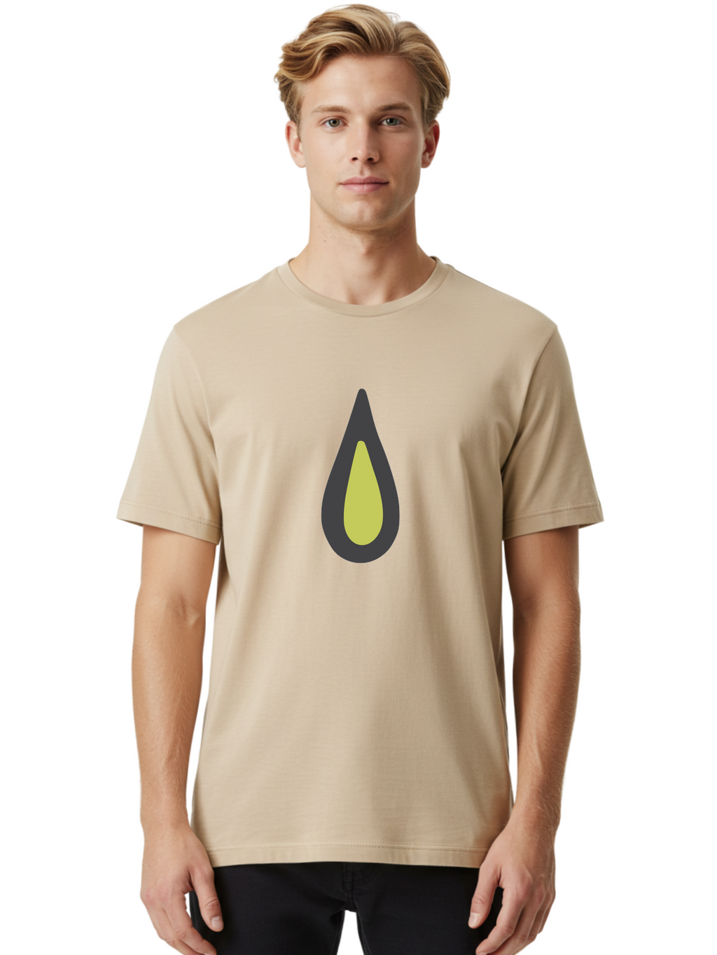 Avocado-2 Men'S Graphic Tee, 100% Cotton, Comfortable Casual Summer Wear, Machine Washable, Avocado Illustration, Simple Design, Minimalist Art, Yellow And Black Colors, Fruit Icon, Healthy Food Symbol, Green Background Ignored, Aad669