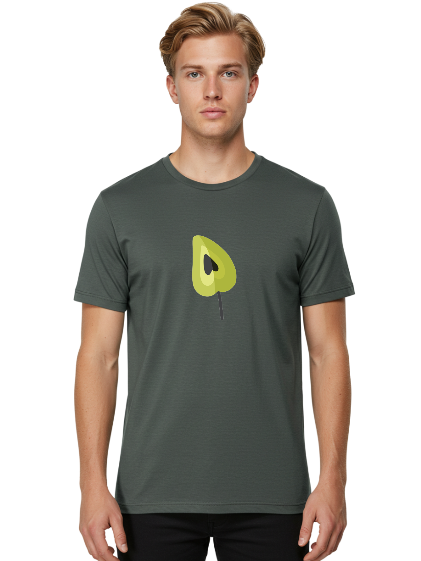 Avocado-Half Men'S Graphic Tee, 100% Cotton, Comfortable Casual Summer Wear, Machine Washable, Avocado Illustration, Halved Avocado, Heart Shape Pit, Simple Design, Minimalist Art, Food Graphic, Healthy Eating, Nutrition Symbol Aad670