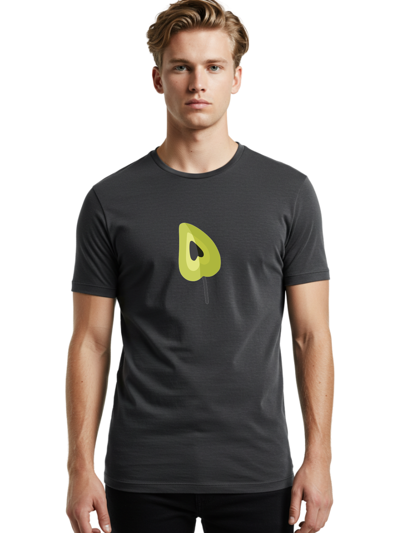 Avocado-Half Men'S Graphic Tee, 100% Cotton, Comfortable Casual Summer Wear, Machine Washable, Avocado Illustration, Halved Avocado, Heart Shape Pit, Simple Design, Minimalist Art, Food Graphic, Healthy Eating, Nutrition Symbol Aad670