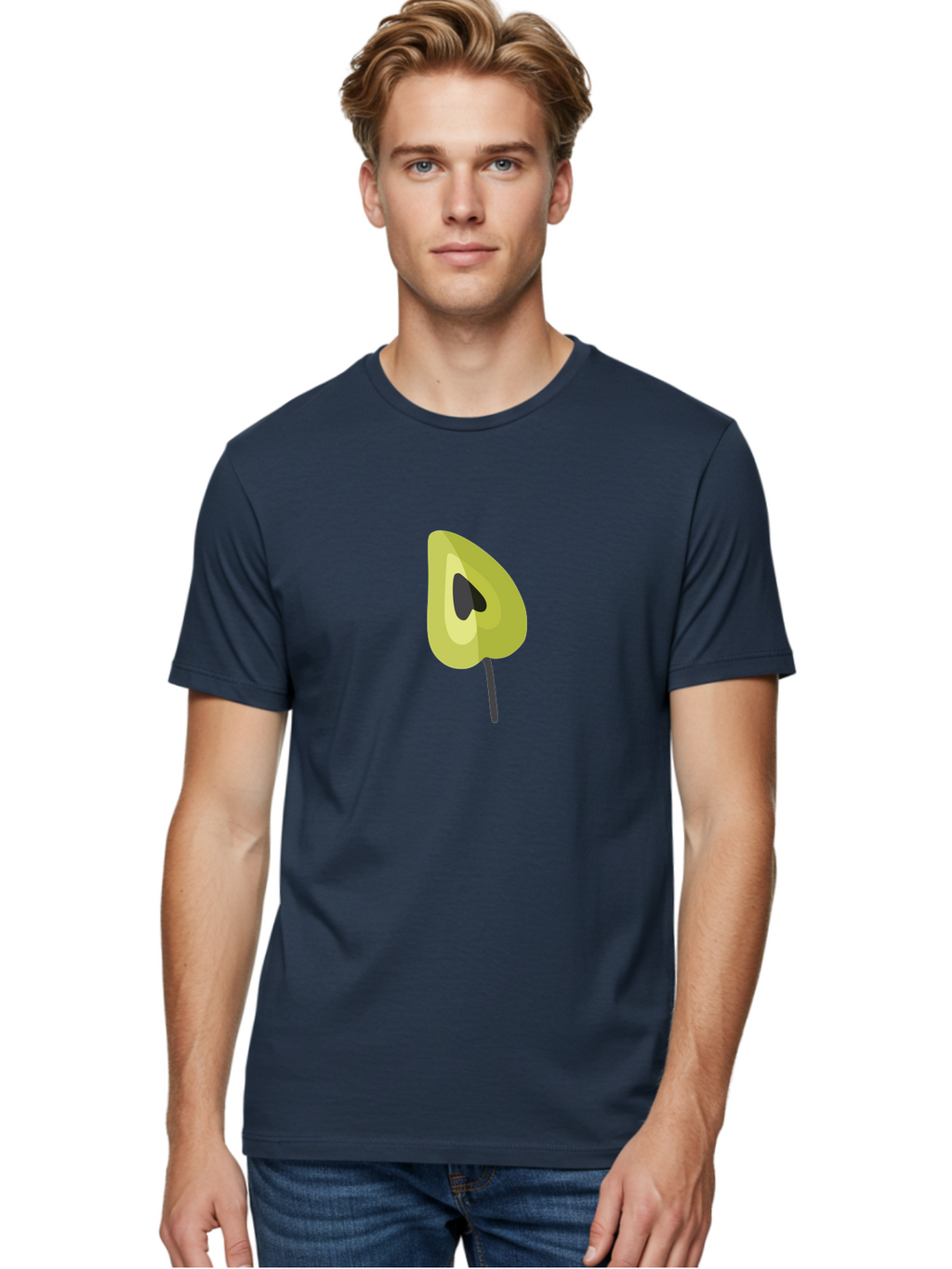 Avocado-Half Men'S Graphic Tee, 100% Cotton, Comfortable Casual Summer Wear, Machine Washable, Avocado Illustration, Halved Avocado, Heart Shape Pit, Simple Design, Minimalist Art, Food Graphic, Healthy Eating, Nutrition Symbol Aad670