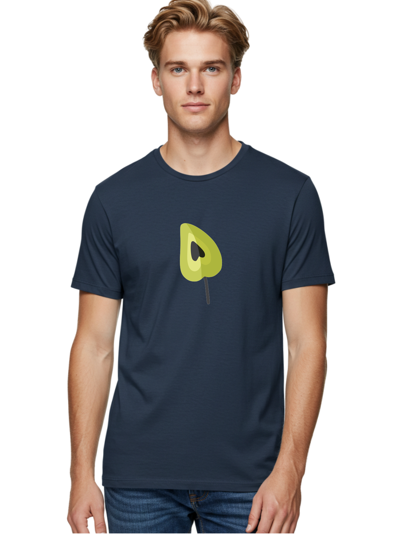 Avocado-Half Men'S Graphic Tee, 100% Cotton, Comfortable Casual Summer Wear, Machine Washable, Avocado Illustration, Halved Avocado, Heart Shape Pit, Simple Design, Minimalist Art, Food Graphic, Healthy Eating, Nutrition Symbol Aad670