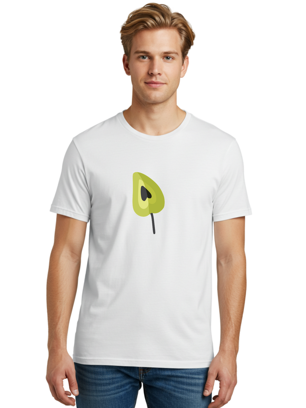Avocado-Half Men'S Graphic Tee, 100% Cotton, Comfortable Casual Summer Wear, Machine Washable, Avocado Illustration, Halved Avocado, Heart Shape Pit, Simple Design, Minimalist Art, Food Graphic, Healthy Eating, Nutrition Symbol Aad670