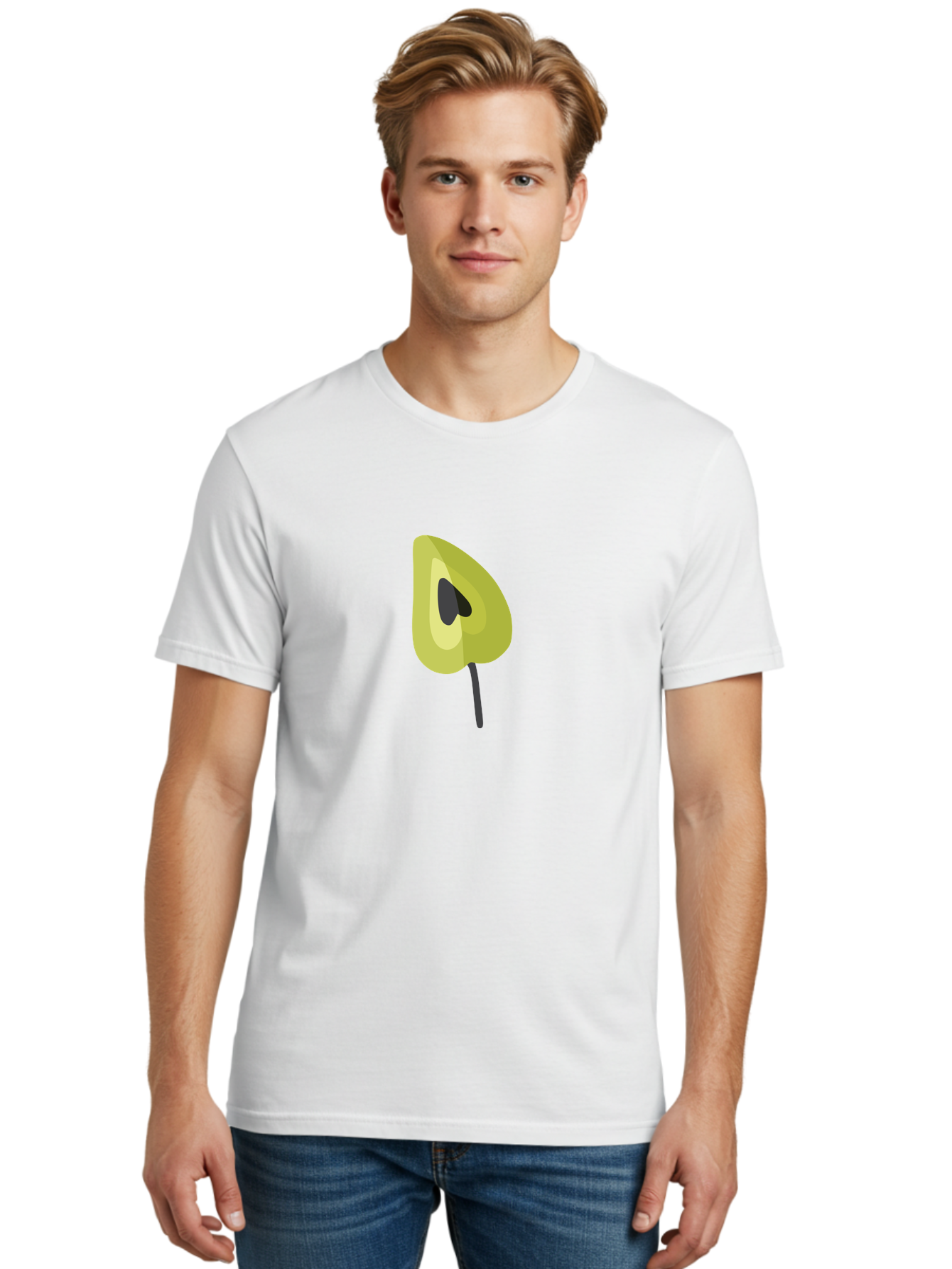 Avocado-Half Men'S Graphic Tee, 100% Cotton, Comfortable Casual Summer Wear, Machine Washable, Avocado Illustration, Halved Avocado, Heart Shape Pit, Simple Design, Minimalist Art, Food Graphic, Healthy Eating, Nutrition Symbol Aad670