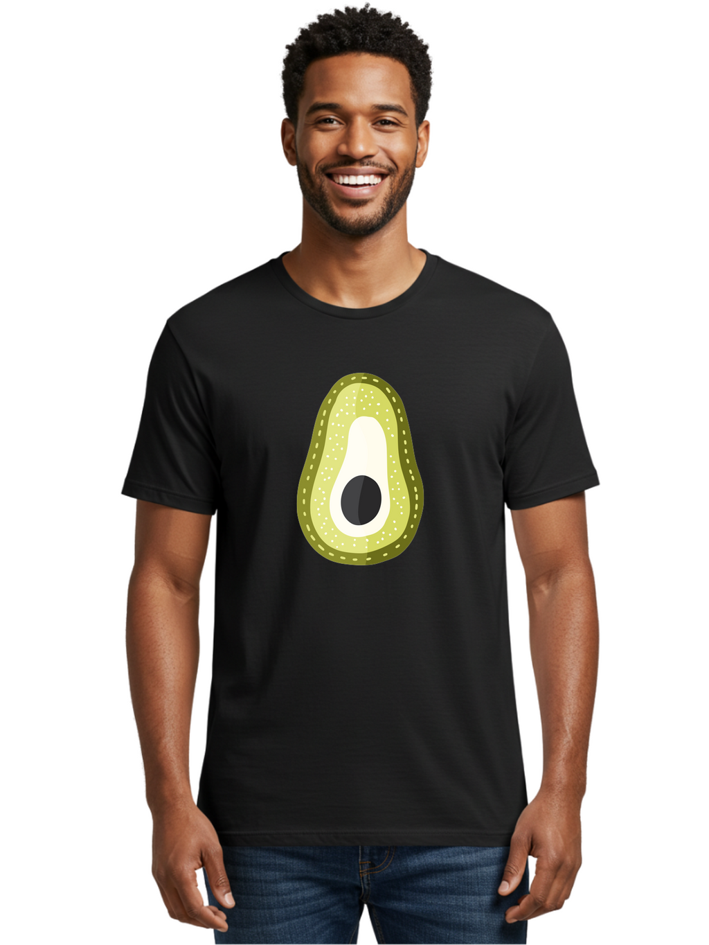 Avocado Men'S Graphic Tee, 100% Cotton, Comfortable Casual Summer Wear, Machine Washable, Avocado Slice, Ripe Avocado, Green Fruit, Single Pit, Avocado Texture, Cartoon Style, Healthy Eating, Nutritious Food, Fruit Illustration Aad671