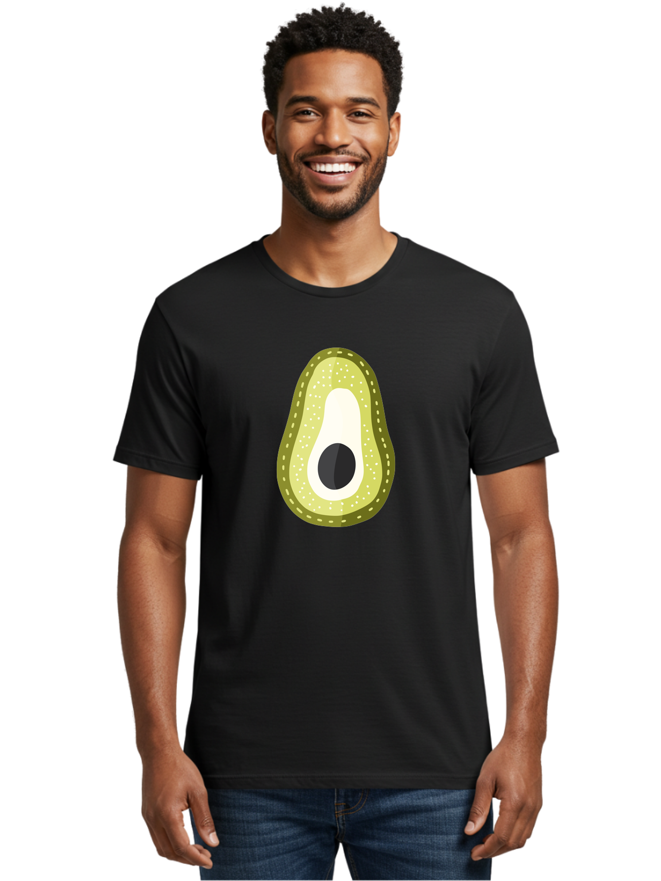 Avocado Men'S Graphic Tee, 100% Cotton, Comfortable Casual Summer Wear, Machine Washable, Avocado Slice, Ripe Avocado, Green Fruit, Single Pit, Avocado Texture, Cartoon Style, Healthy Eating, Nutritious Food, Fruit Illustration Aad671
