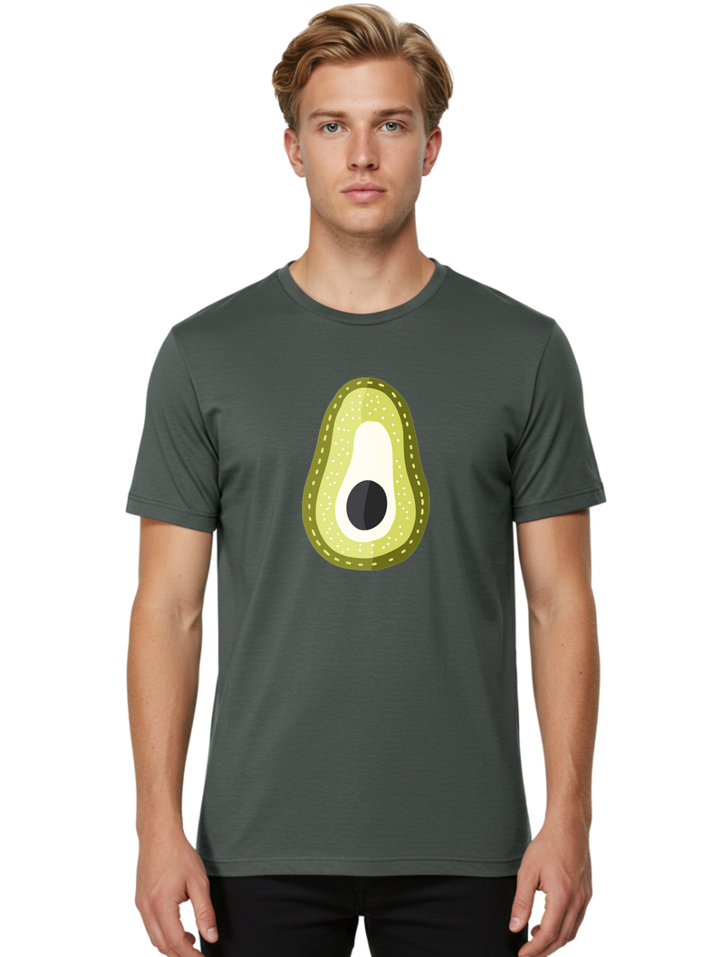 Avocado Men'S Graphic Tee, 100% Cotton, Comfortable Casual Summer Wear, Machine Washable, Avocado Slice, Ripe Avocado, Green Fruit, Single Pit, Avocado Texture, Cartoon Style, Healthy Eating, Nutritious Food, Fruit Illustration Aad671