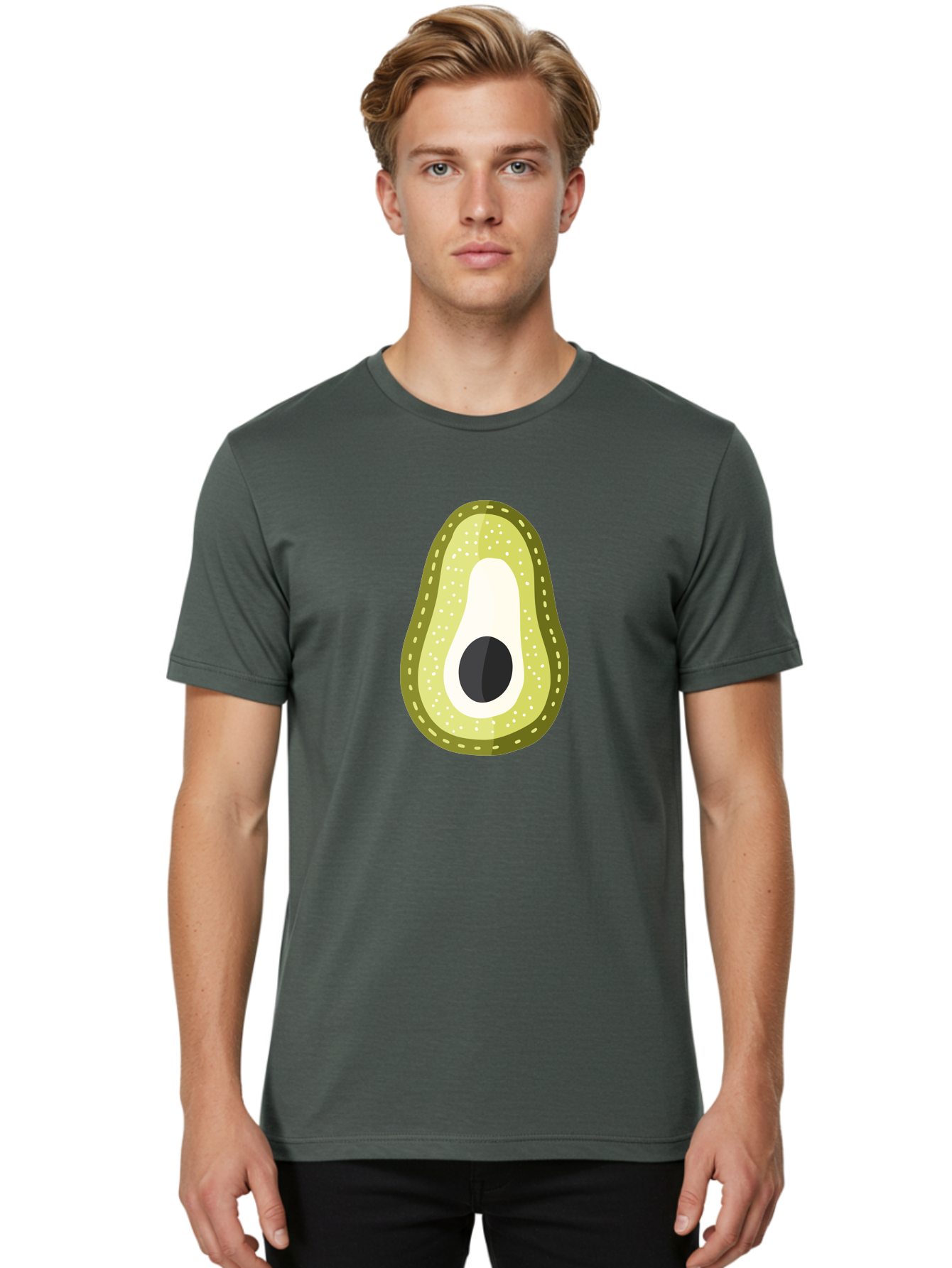 Avocado Men'S Graphic Tee, 100% Cotton, Comfortable Casual Summer Wear, Machine Washable, Avocado Slice, Ripe Avocado, Green Fruit, Single Pit, Avocado Texture, Cartoon Style, Healthy Eating, Nutritious Food, Fruit Illustration Aad671