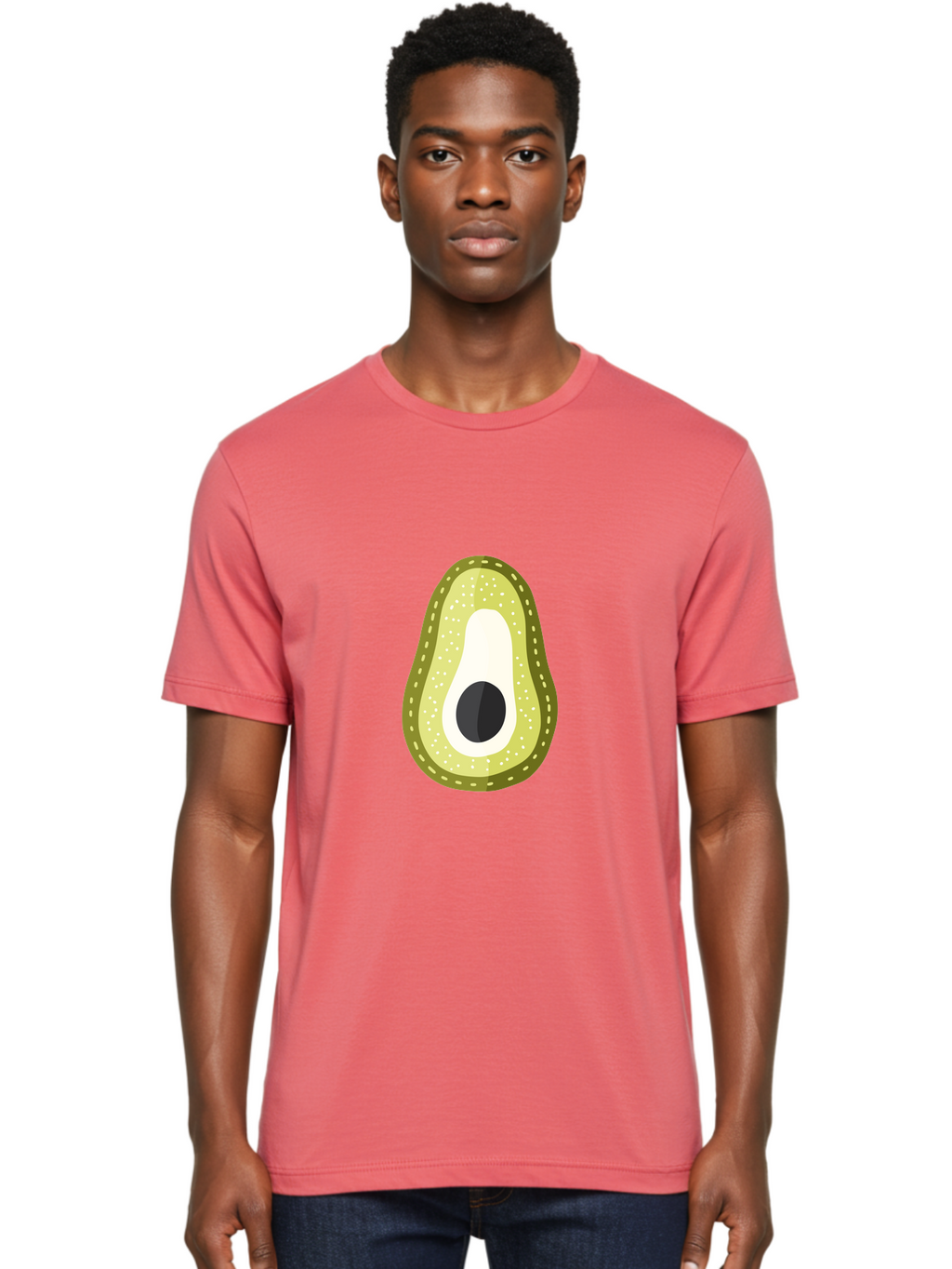 Avocado Men'S Graphic Tee, 100% Cotton, Comfortable Casual Summer Wear, Machine Washable, Avocado Slice, Ripe Avocado, Green Fruit, Single Pit, Avocado Texture, Cartoon Style, Healthy Eating, Nutritious Food, Fruit Illustration Aad671