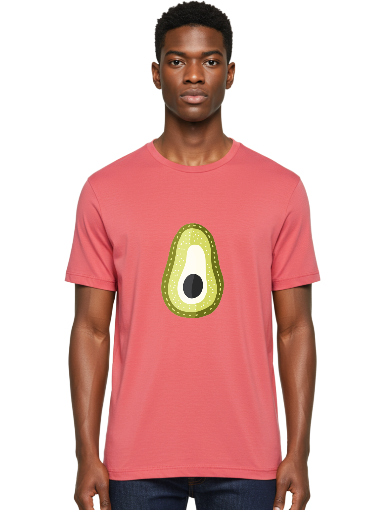 Avocado Men'S Graphic Tee, 100% Cotton, Comfortable Casual Summer Wear, Machine Washable, Avocado Slice, Ripe Avocado, Green Fruit, Single Pit, Avocado Texture, Cartoon Style, Healthy Eating, Nutritious Food, Fruit Illustration Aad671