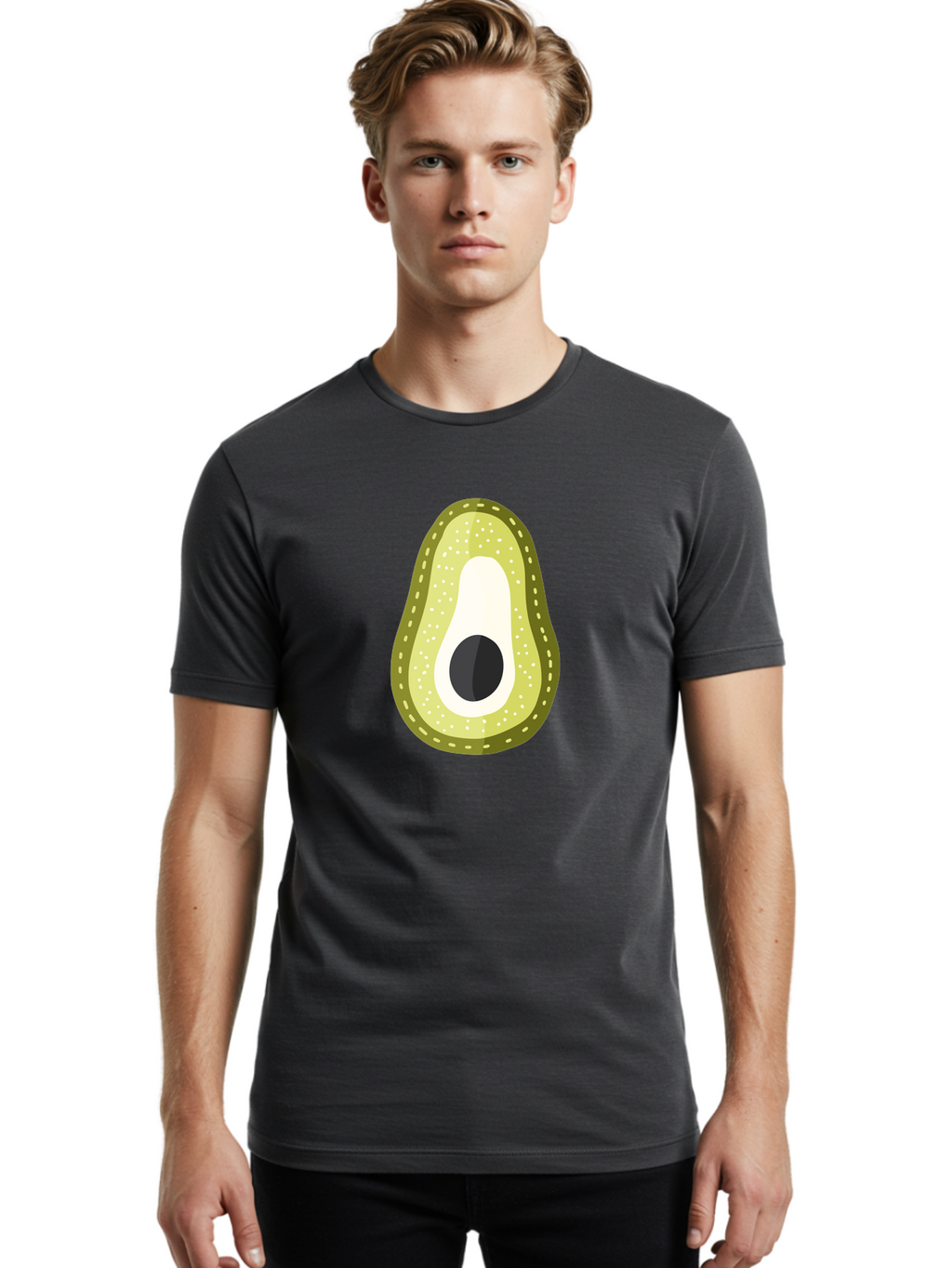 Avocado Men'S Graphic Tee, 100% Cotton, Comfortable Casual Summer Wear, Machine Washable, Avocado Slice, Ripe Avocado, Green Fruit, Single Pit, Avocado Texture, Cartoon Style, Healthy Eating, Nutritious Food, Fruit Illustration Aad671