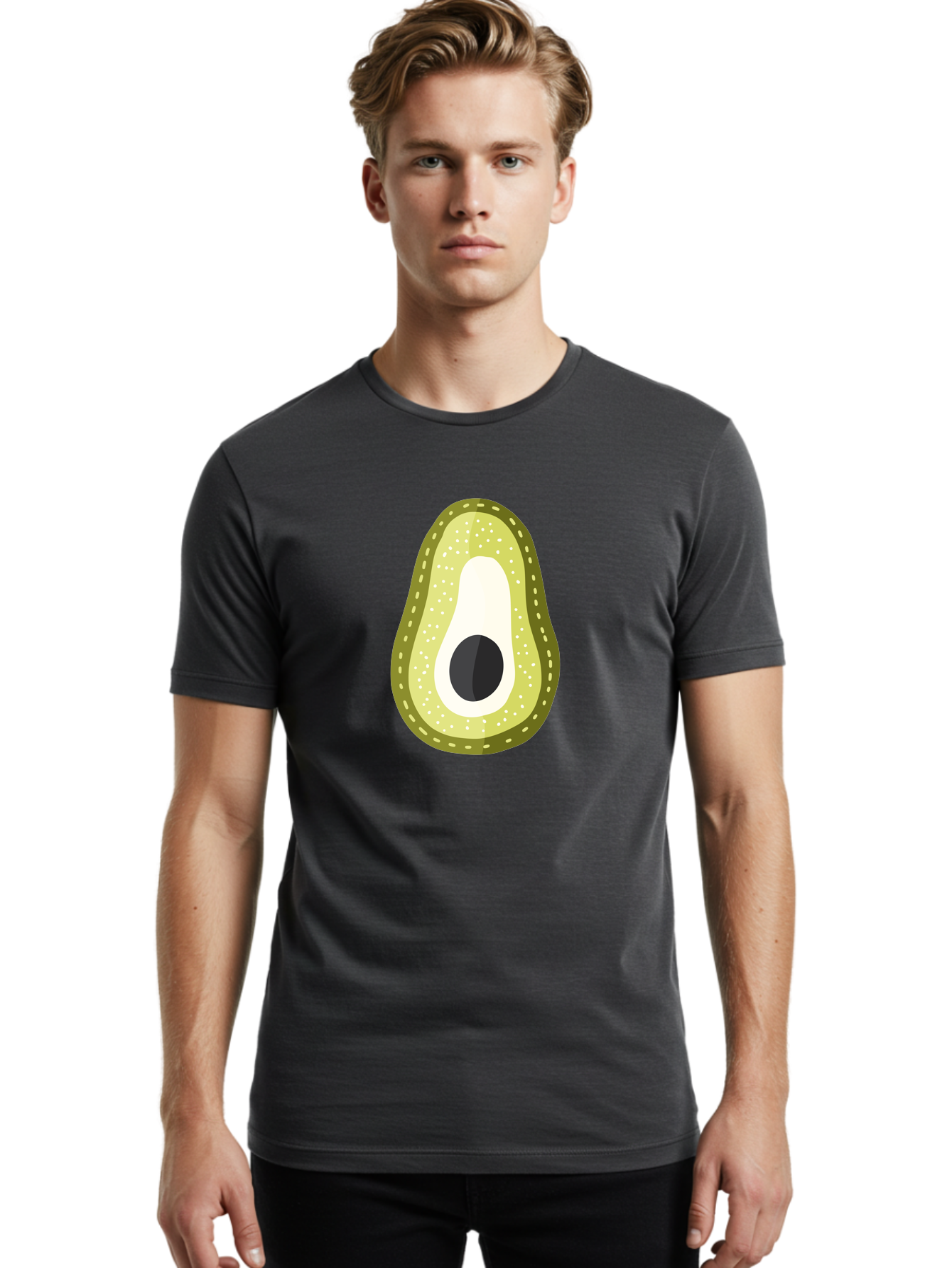 Avocado Men'S Graphic Tee, 100% Cotton, Comfortable Casual Summer Wear, Machine Washable, Avocado Slice, Ripe Avocado, Green Fruit, Single Pit, Avocado Texture, Cartoon Style, Healthy Eating, Nutritious Food, Fruit Illustration Aad671