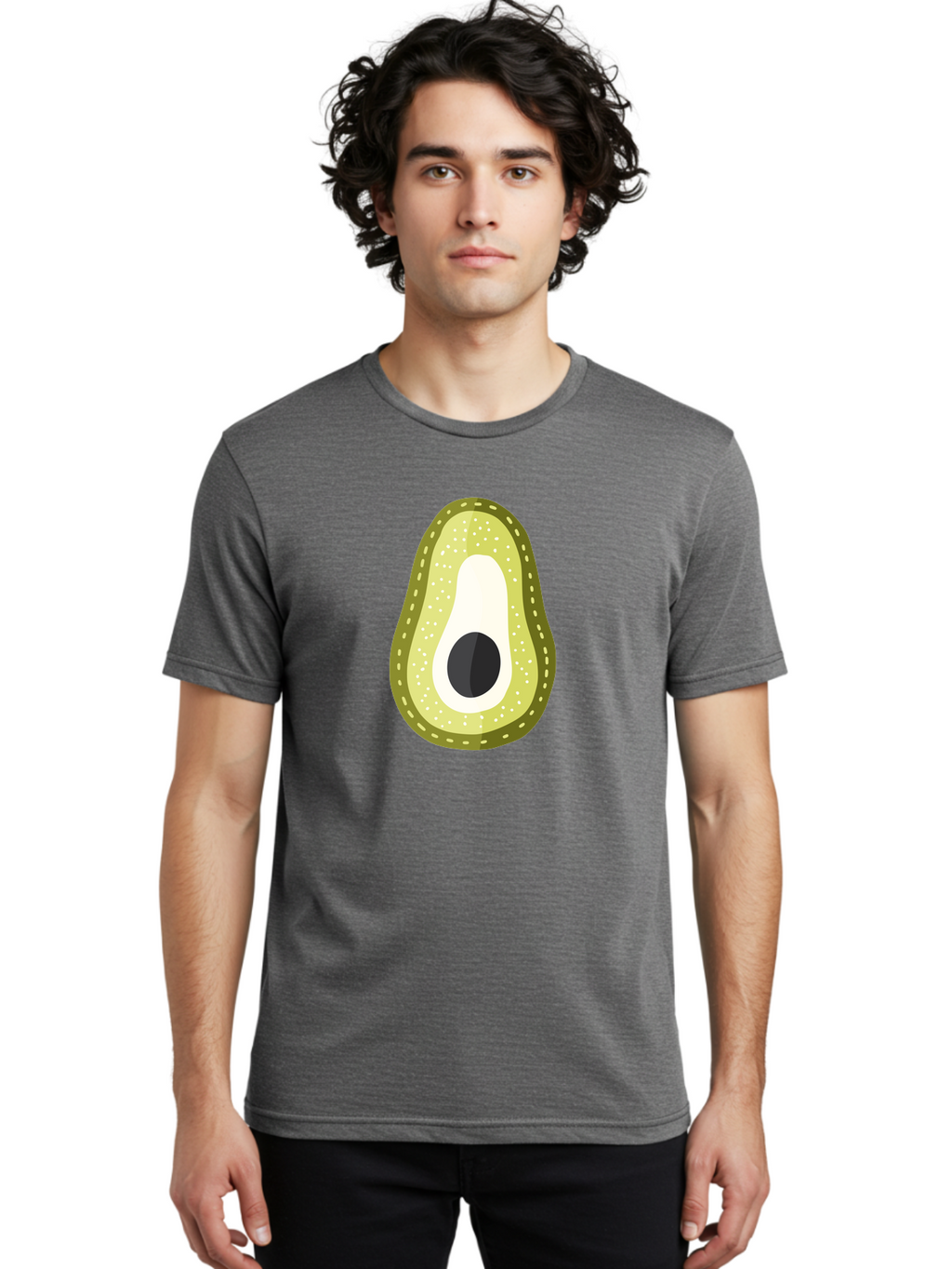 Avocado Men'S Graphic Tee, 100% Cotton, Comfortable Casual Summer Wear, Machine Washable, Avocado Slice, Ripe Avocado, Green Fruit, Single Pit, Avocado Texture, Cartoon Style, Healthy Eating, Nutritious Food, Fruit Illustration Aad671