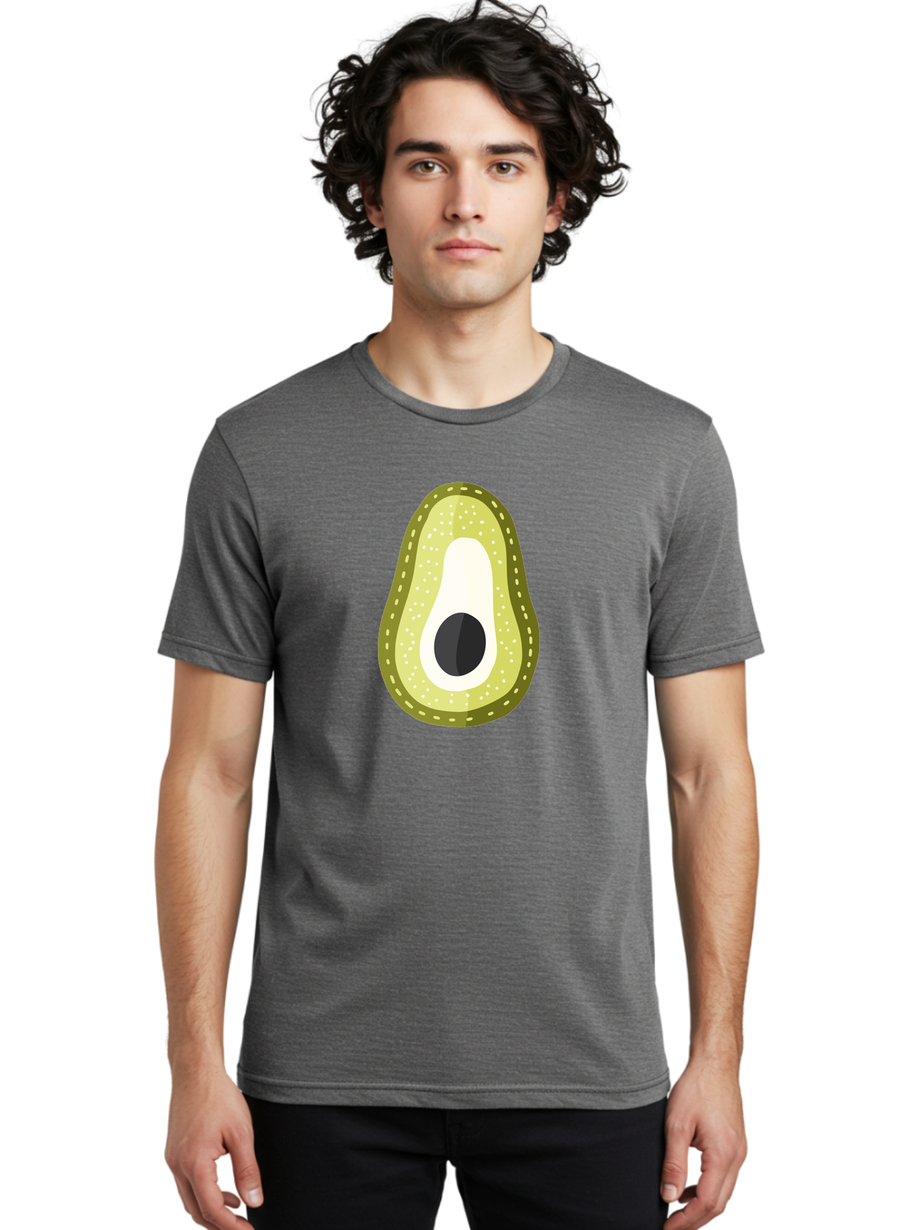 Avocado Men'S Graphic Tee, 100% Cotton, Comfortable Casual Summer Wear, Machine Washable, Avocado Slice, Ripe Avocado, Green Fruit, Single Pit, Avocado Texture, Cartoon Style, Healthy Eating, Nutritious Food, Fruit Illustration Aad671