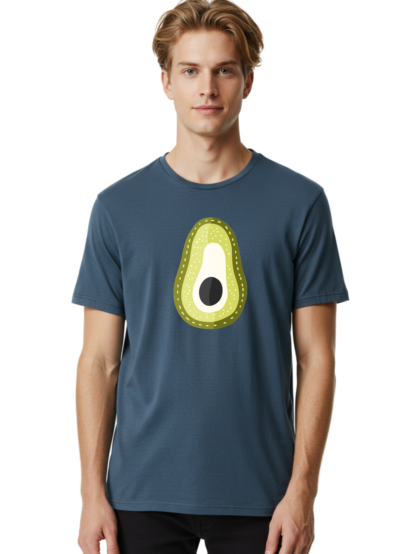 Avocado Men'S Graphic Tee, 100% Cotton, Comfortable Casual Summer Wear, Machine Washable, Avocado Slice, Ripe Avocado, Green Fruit, Single Pit, Avocado Texture, Cartoon Style, Healthy Eating, Nutritious Food, Fruit Illustration Aad671