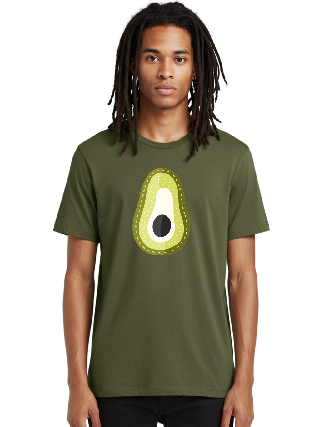 Avocado Men'S Graphic Tee, 100% Cotton, Comfortable Casual Summer Wear, Machine Washable, Avocado Slice, Ripe Avocado, Green Fruit, Single Pit, Avocado Texture, Cartoon Style, Healthy Eating, Nutritious Food, Fruit Illustration Aad671