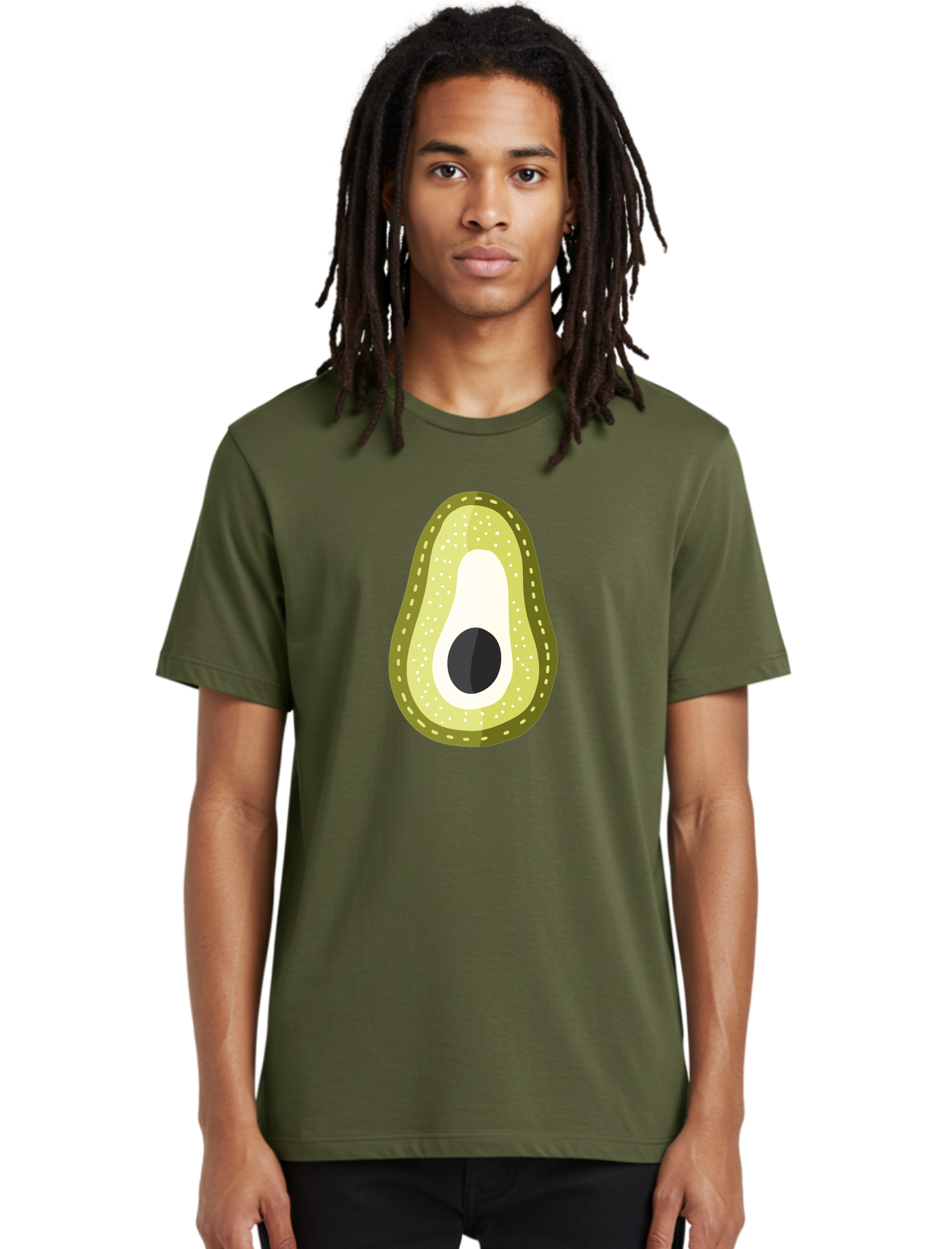 Avocado Men'S Graphic Tee, 100% Cotton, Comfortable Casual Summer Wear, Machine Washable, Avocado Slice, Ripe Avocado, Green Fruit, Single Pit, Avocado Texture, Cartoon Style, Healthy Eating, Nutritious Food, Fruit Illustration Aad671