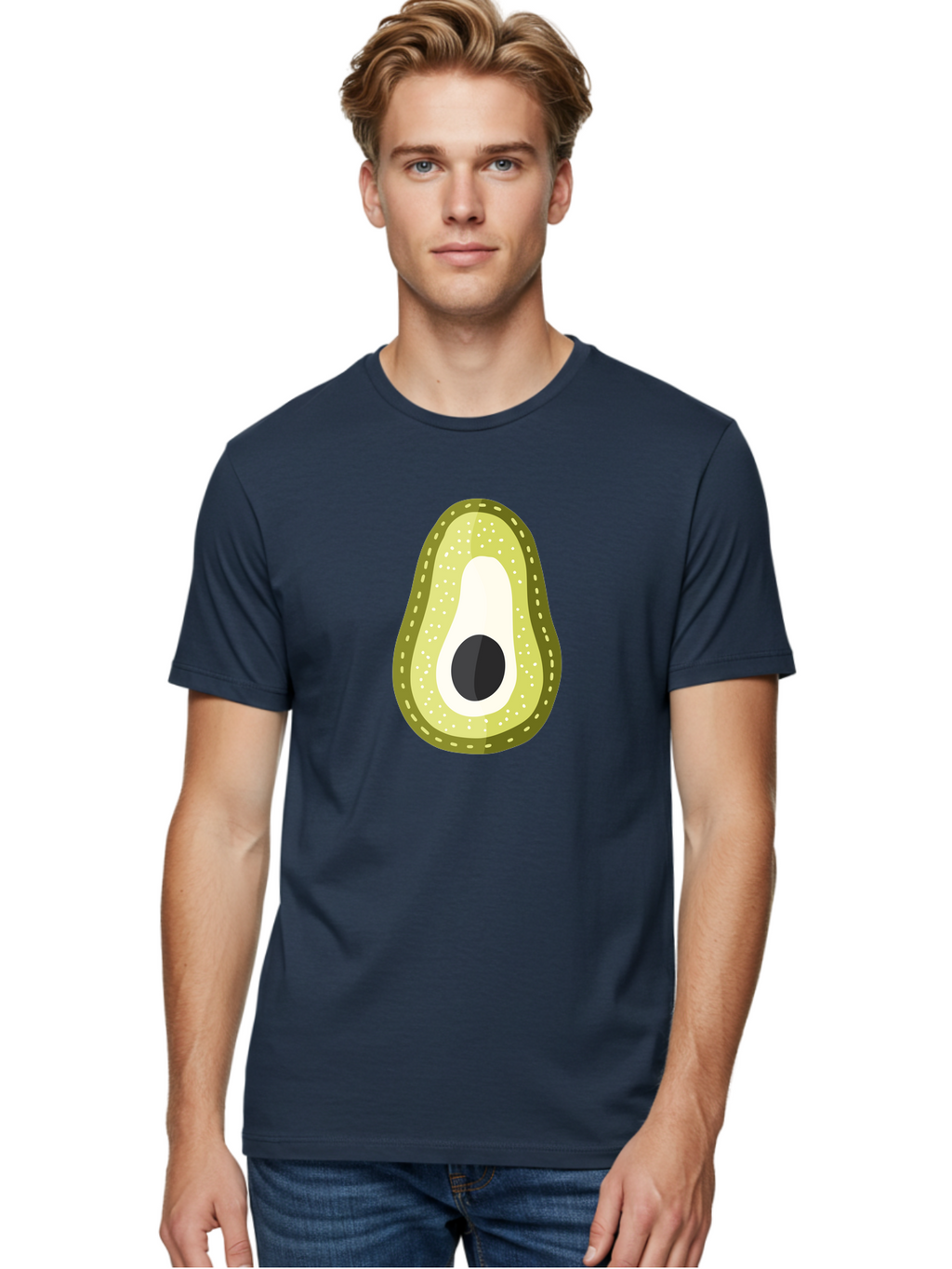 Avocado Men'S Graphic Tee, 100% Cotton, Comfortable Casual Summer Wear, Machine Washable, Avocado Slice, Ripe Avocado, Green Fruit, Single Pit, Avocado Texture, Cartoon Style, Healthy Eating, Nutritious Food, Fruit Illustration Aad671