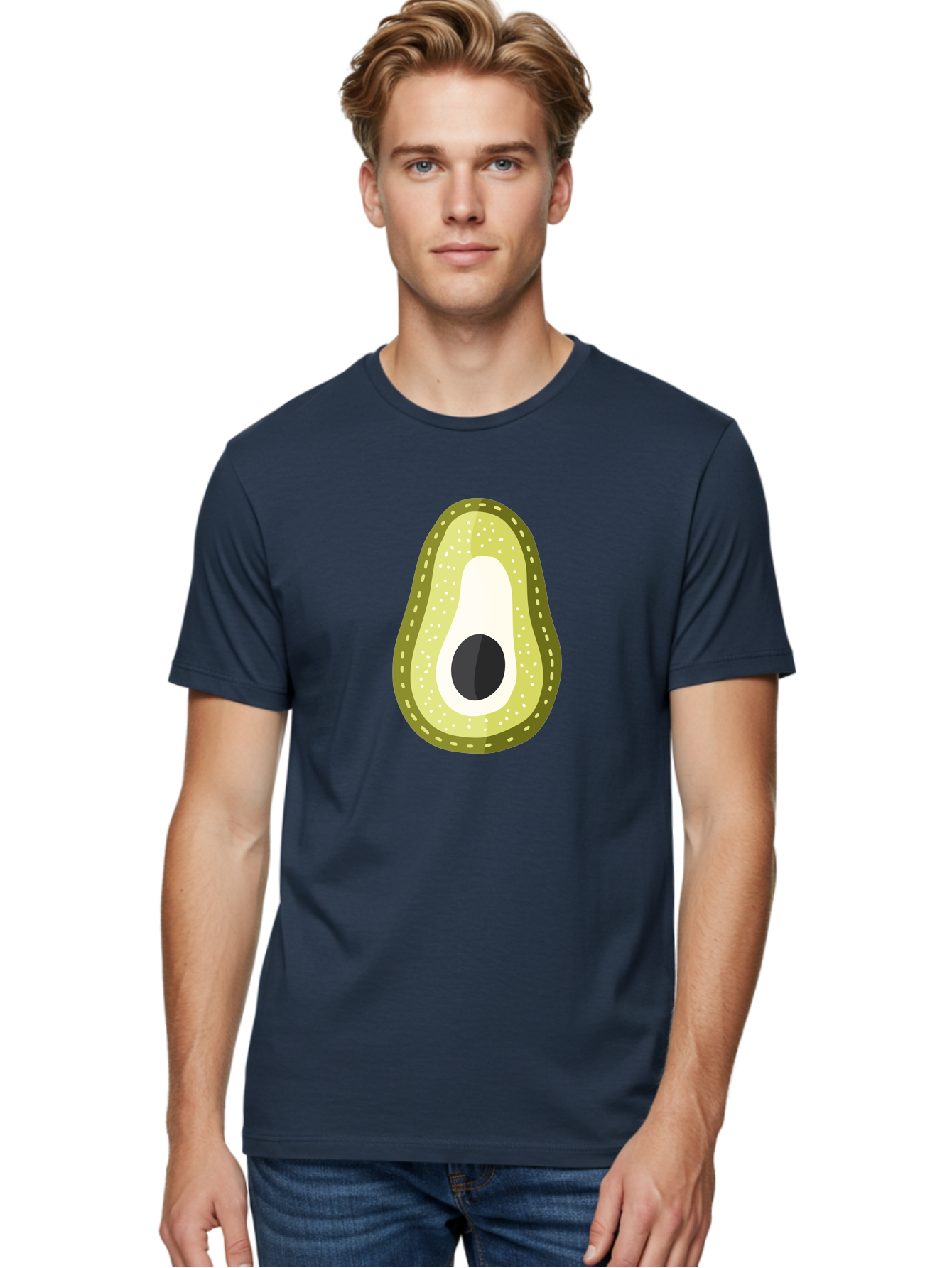 Avocado Men'S Graphic Tee, 100% Cotton, Comfortable Casual Summer Wear, Machine Washable, Avocado Slice, Ripe Avocado, Green Fruit, Single Pit, Avocado Texture, Cartoon Style, Healthy Eating, Nutritious Food, Fruit Illustration Aad671