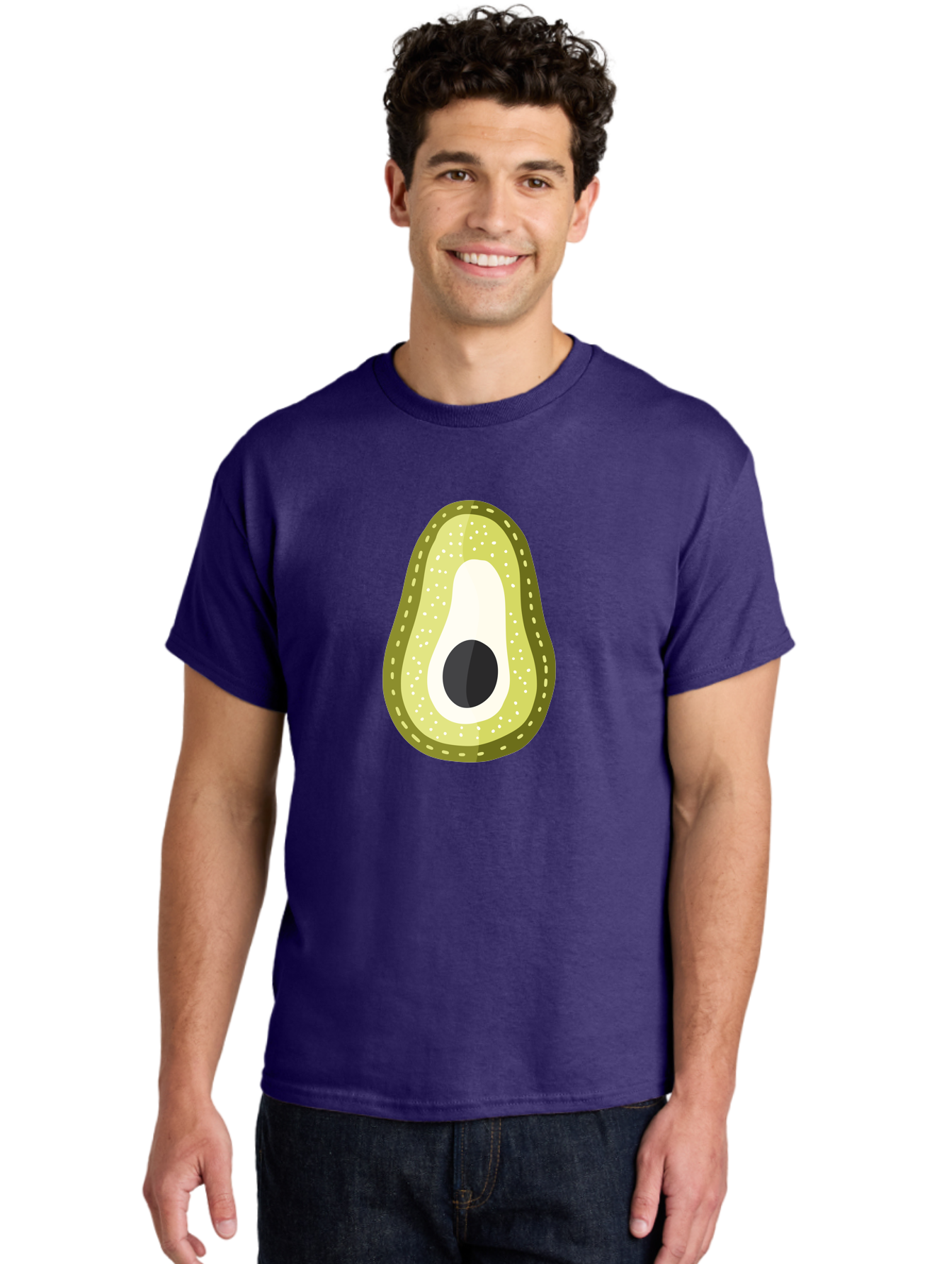 Avocado Men'S Graphic Tee, 100% Cotton, Comfortable Casual Summer Wear, Machine Washable, Avocado Slice, Ripe Avocado, Green Fruit, Single Pit, Avocado Texture, Cartoon Style, Healthy Eating, Nutritious Food, Fruit Illustration Aad671