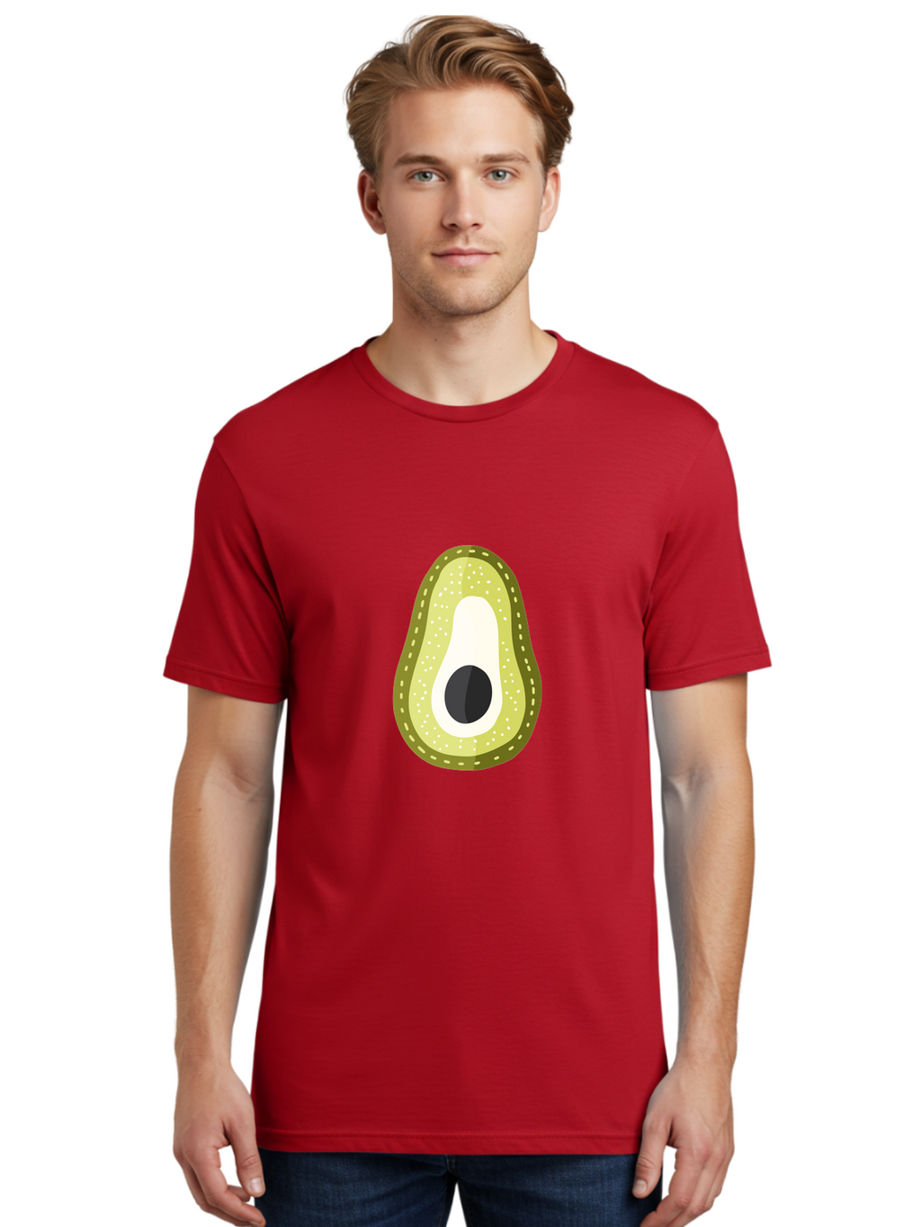 Avocado Men'S Graphic Tee, 100% Cotton, Comfortable Casual Summer Wear, Machine Washable, Avocado Slice, Ripe Avocado, Green Fruit, Single Pit, Avocado Texture, Cartoon Style, Healthy Eating, Nutritious Food, Fruit Illustration Aad671