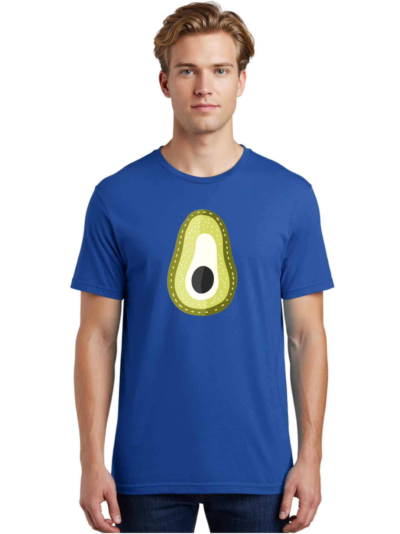 Avocado Men'S Graphic Tee, 100% Cotton, Comfortable Casual Summer Wear, Machine Washable, Avocado Slice, Ripe Avocado, Green Fruit, Single Pit, Avocado Texture, Cartoon Style, Healthy Eating, Nutritious Food, Fruit Illustration Aad671