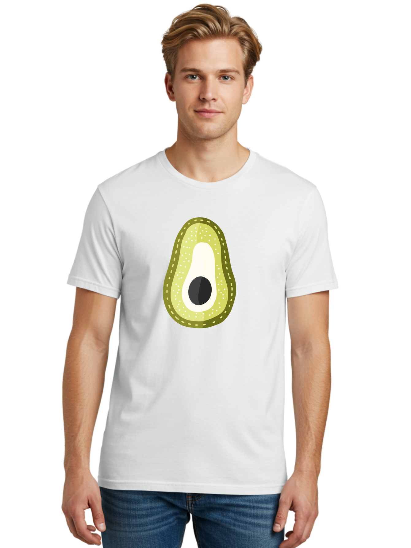 Avocado Men'S Graphic Tee, 100% Cotton, Comfortable Casual Summer Wear, Machine Washable, Avocado Slice, Ripe Avocado, Green Fruit, Single Pit, Avocado Texture, Cartoon Style, Healthy Eating, Nutritious Food, Fruit Illustration Aad671