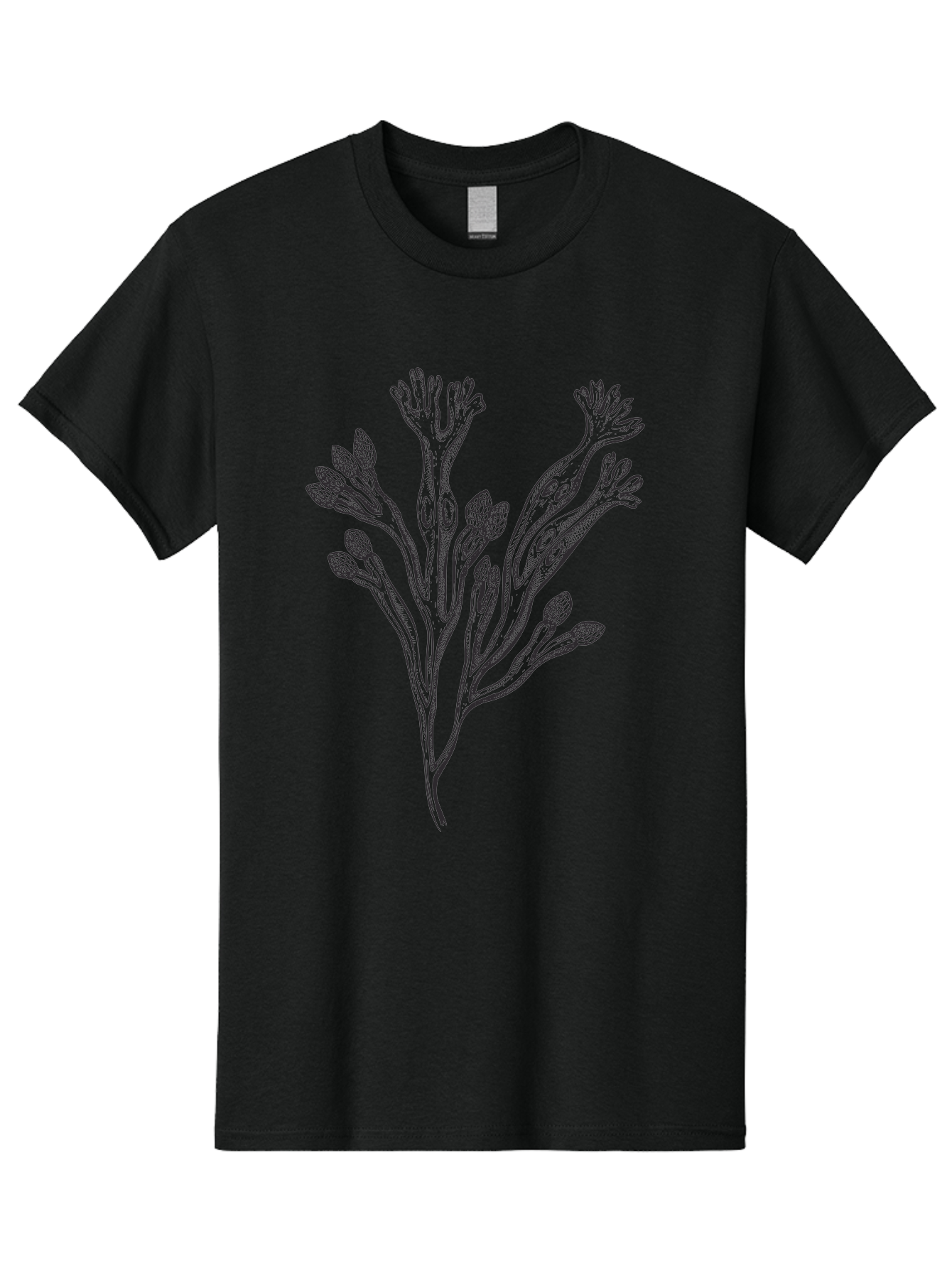 Black-Algae-Illustration Men'S Graphic Tee, 100% Cotton, Comfortable Casual Summer Wear, Machine Washable, Botanical Illustration, Black Ink Drawing, Floral Design, Abstract Plant, Unique Foliage, Intricate Details, Simple Yet Elegant, Aad673