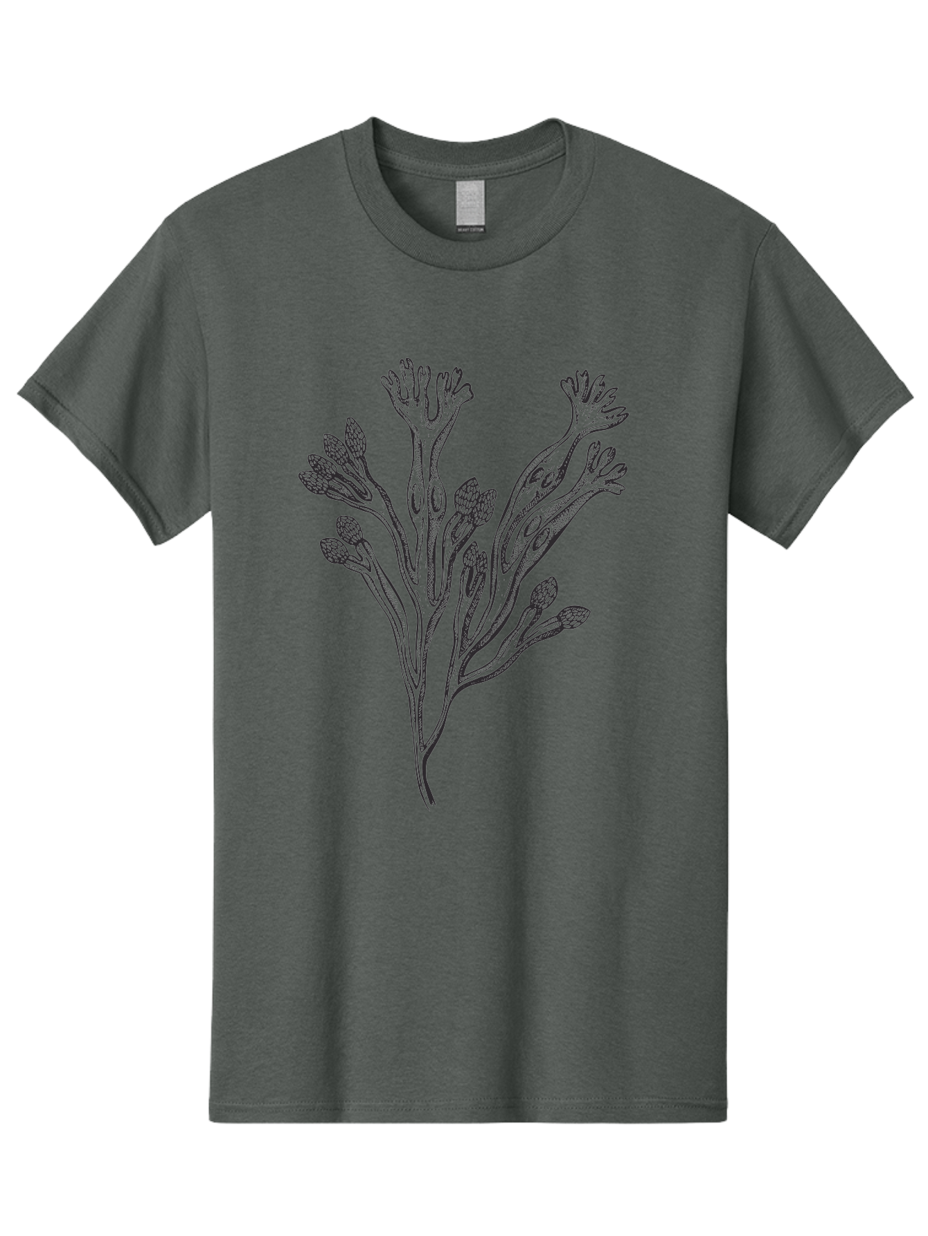 Black-Algae-Illustration Men'S Graphic Tee, 100% Cotton, Comfortable Casual Summer Wear, Machine Washable, Botanical Illustration, Black Ink Drawing, Floral Design, Abstract Plant, Unique Foliage, Intricate Details, Simple Yet Elegant, Aad673