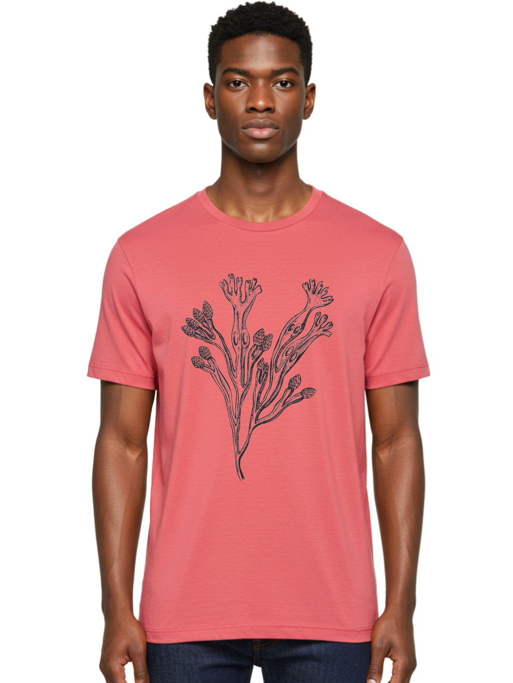Black-Algae-Illustration Men'S Graphic Tee, 100% Cotton, Comfortable Casual Summer Wear, Machine Washable, Botanical Illustration, Black Ink Drawing, Floral Design, Abstract Plant, Unique Foliage, Intricate Details, Simple Yet Elegant, Aad673